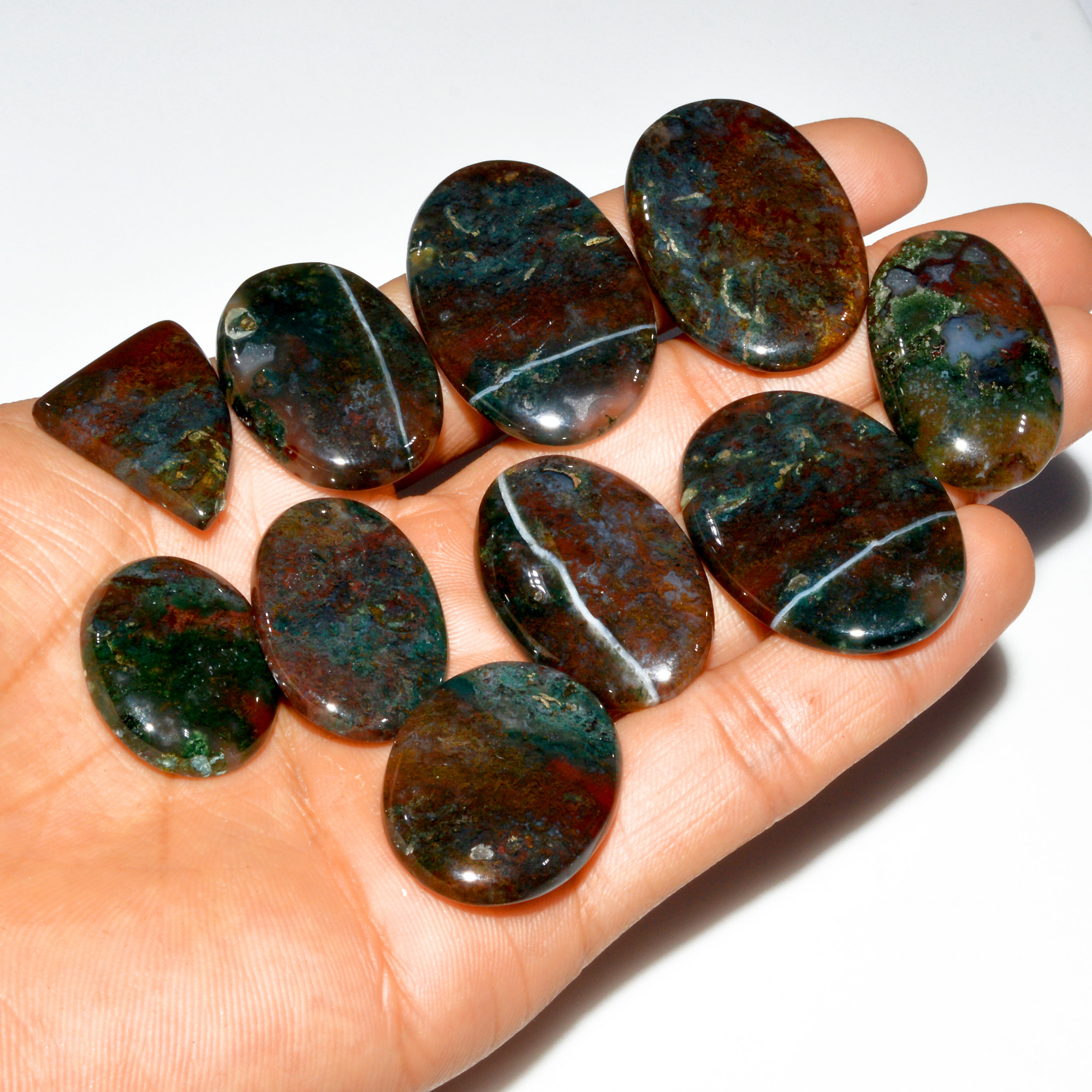 10 Pcs 322 Cts Natural Bloodstone Cabochon Mixed Shapes Gemstone Lot Handmade Craft Supplies For Jewelry Making 35x24 23x19mm 3495