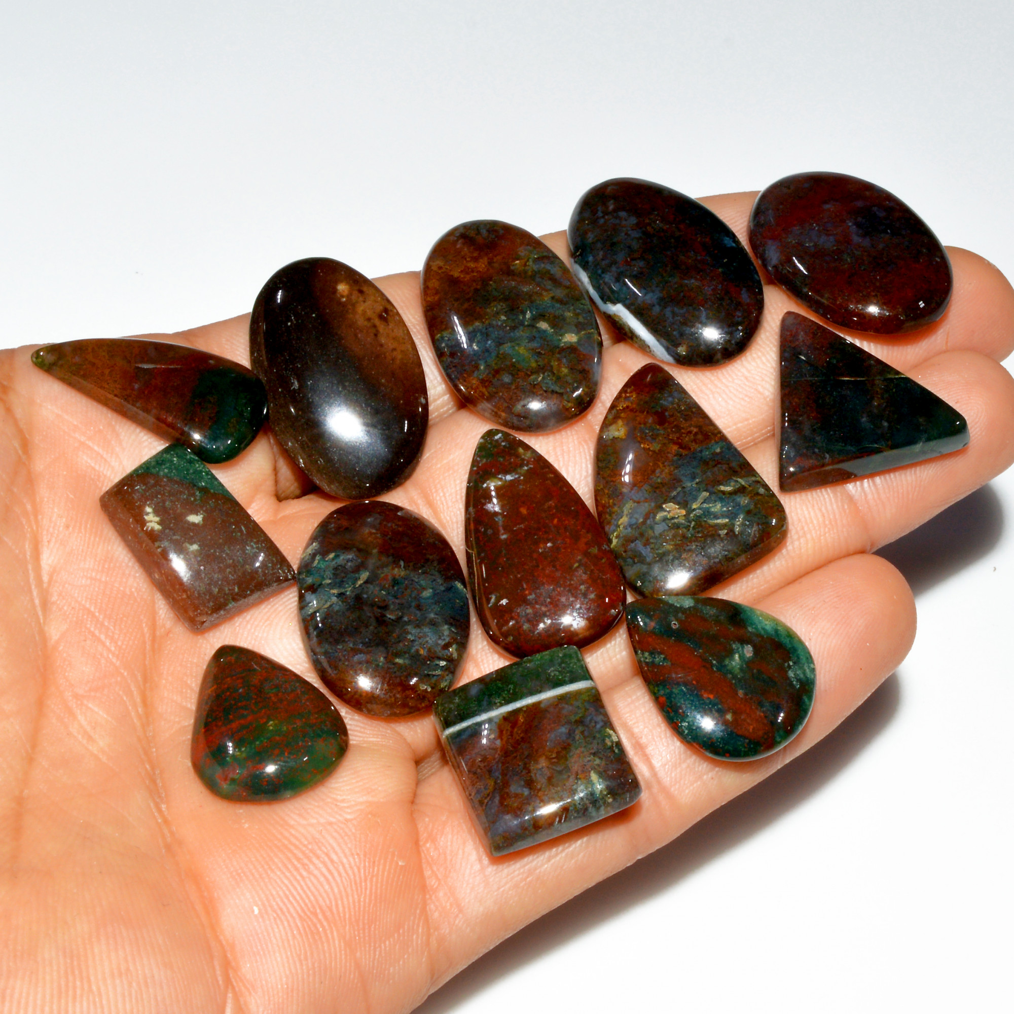 13 Pcs 250 Cts Natural Bloodstone Cabochon Mixed Shapes Gemstone Lot Handmade Craft Supplies For Jewelry Making 29x16 18x10mm 3496