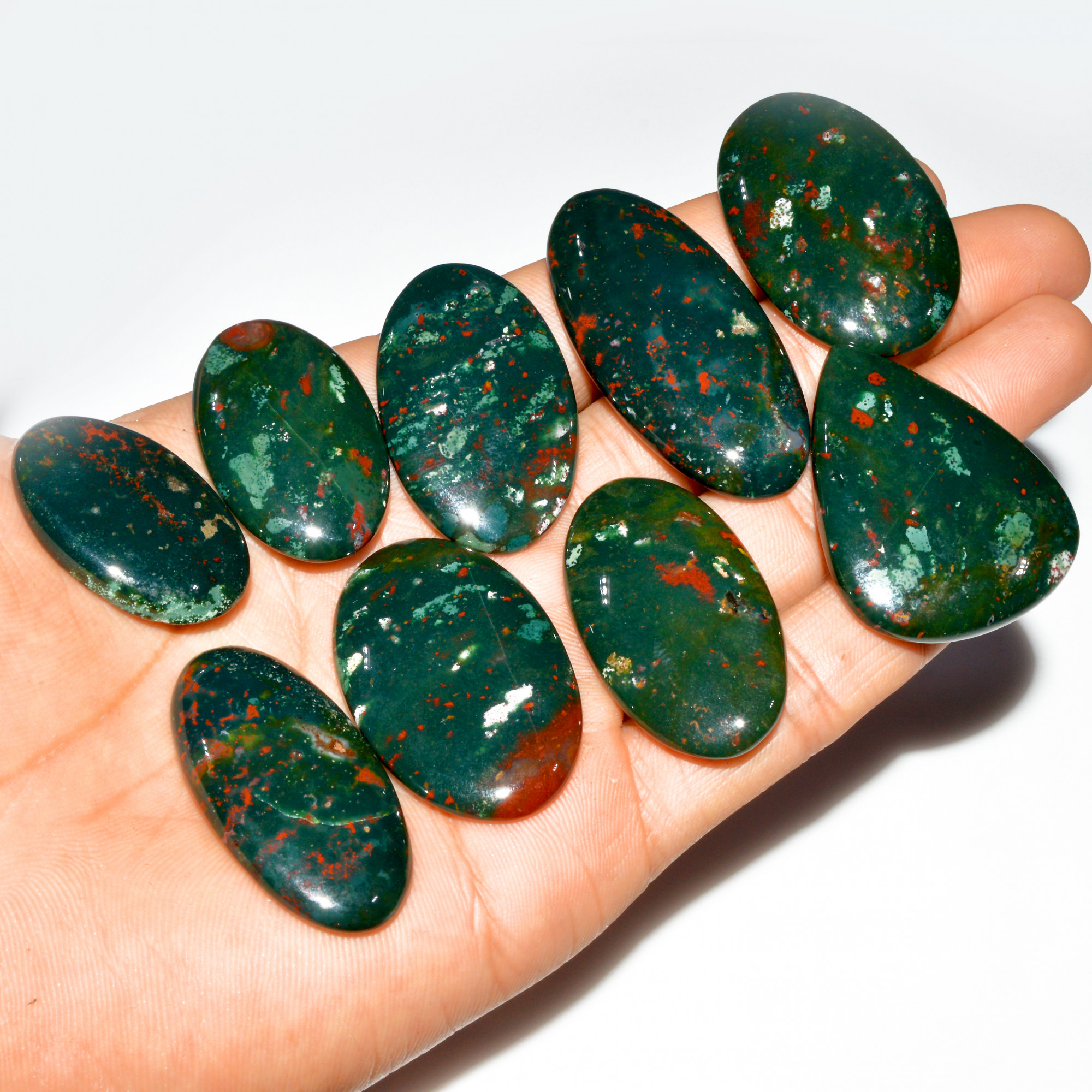 9 Pcs 439 Cts Natural Bloodstone Cabochon Mixed Shapes Gemstone Lot Handmade Craft Supplies For Jewelry Making 50x20 40x30mm 3497