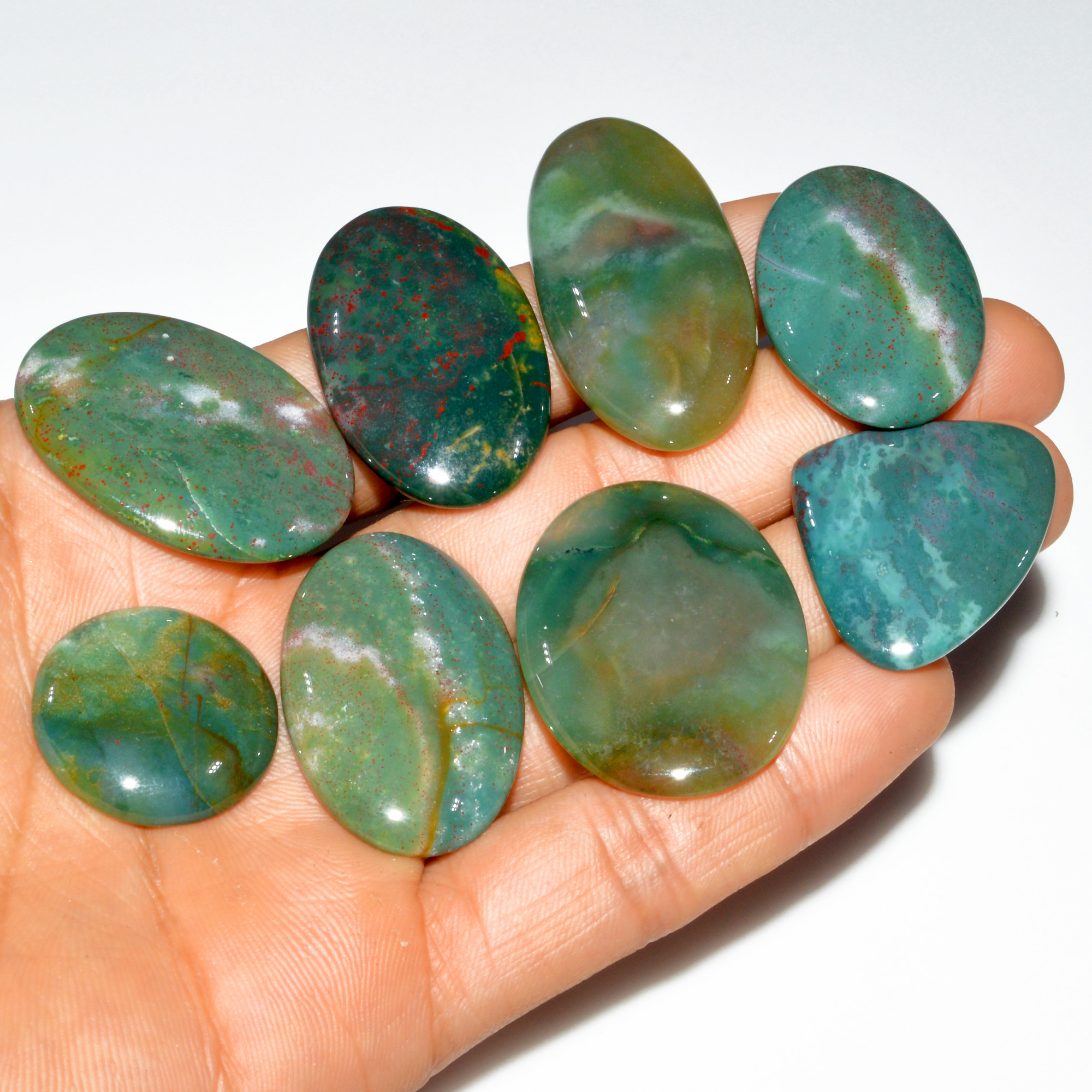8 Pcs 326 Cts Natural Bloodstone Cabochon Mixed Shapes Gemstone Lot Handmade Craft Supplies For Jewelry Making 44x20 23x23mm 3498