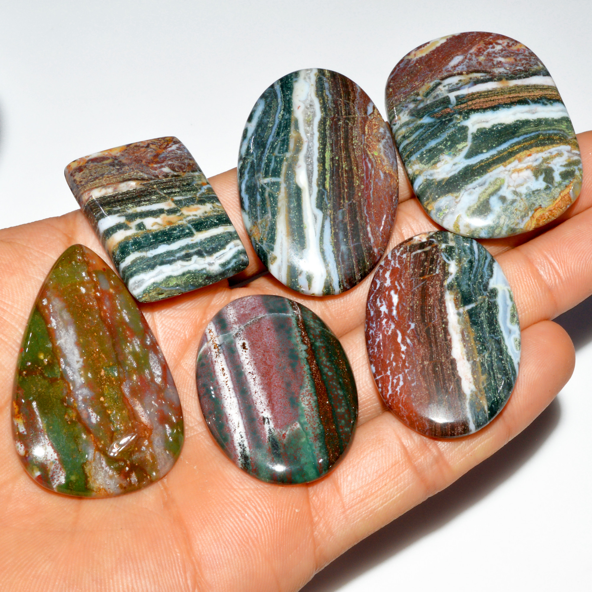 6 Pcs 447 Cts Natural Bloodstone Cabochon Mixed Shapes Gemstone Lot Handmade Craft Supplies For Jewelry Making 48x29 34x23mm 3499