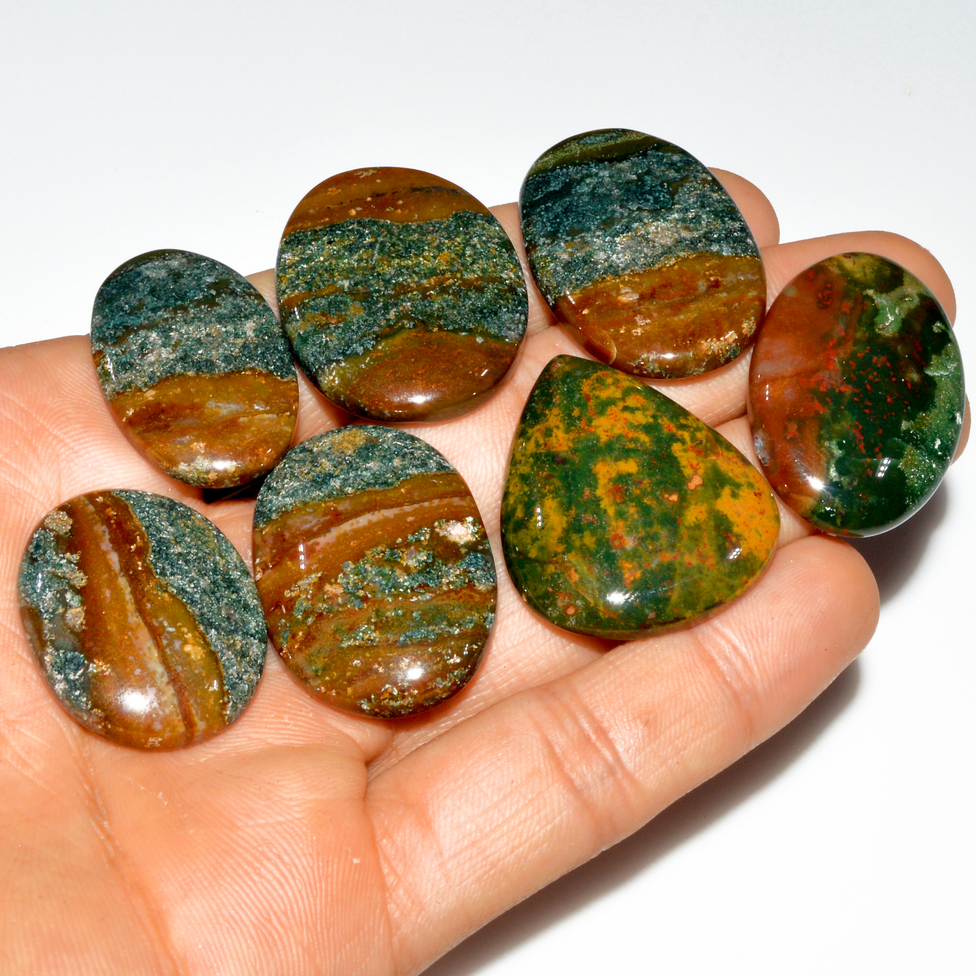 7 Pcs 289 Cts Natural Bloodstone Cabochon Mixed Shapes Gemstone Lot Handmade Craft Supplies For Jewelry Making 34x27 27x20mm 3501