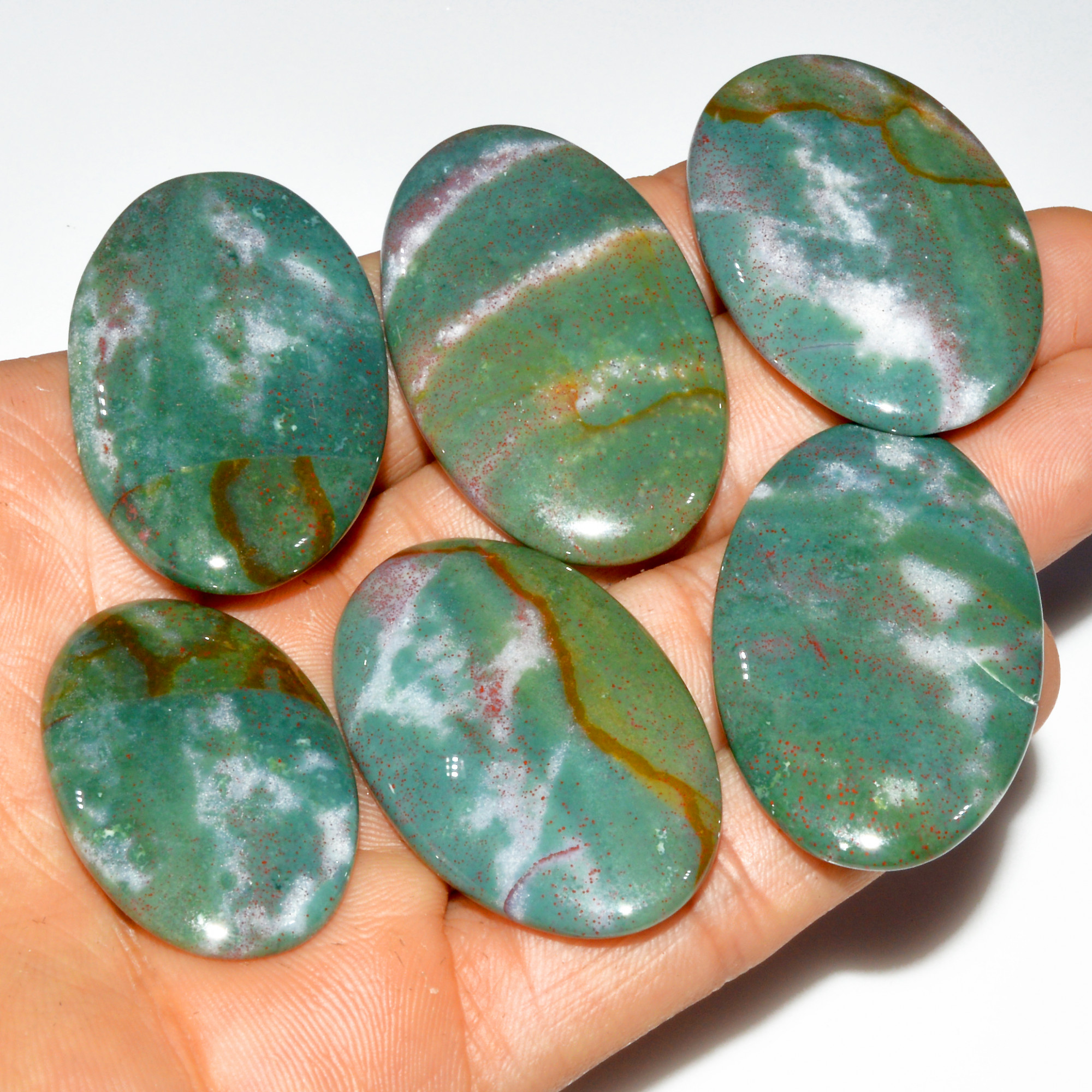 6 Pcs 321 Cts Natural Bloodstone Cabochon Mixed Shapes Gemstone Lot Handmade Craft Supplies For Jewelry Making 44x29 35x21mm 3502
