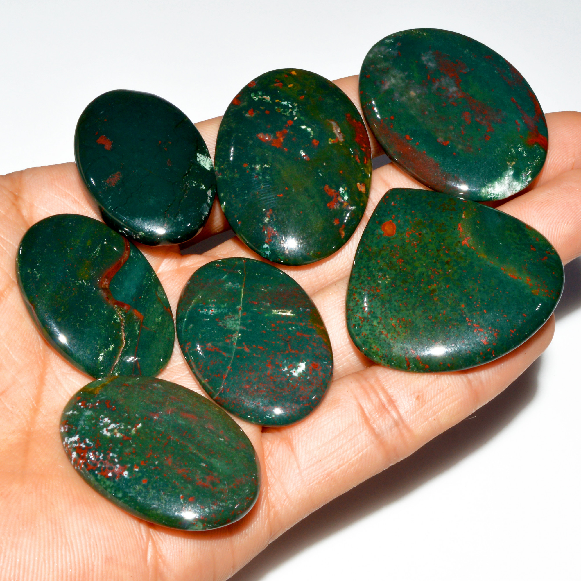 7 Pcs 364 Cts Natural Bloodstone Cabochon Mixed Shapes Gemstone Lot Handmade Craft Supplies For Jewelry Making 39x39 34x23mm 3503