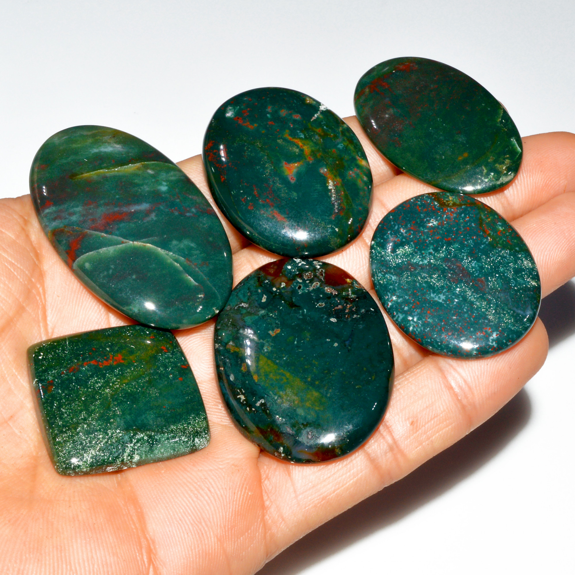 6 Pcs 362 Cts Natural Bloodstone Cabochon Mixed Shapes Gemstone Lot Handmade Craft Supplies For Jewelry Making 49x29 26x26mm 3504