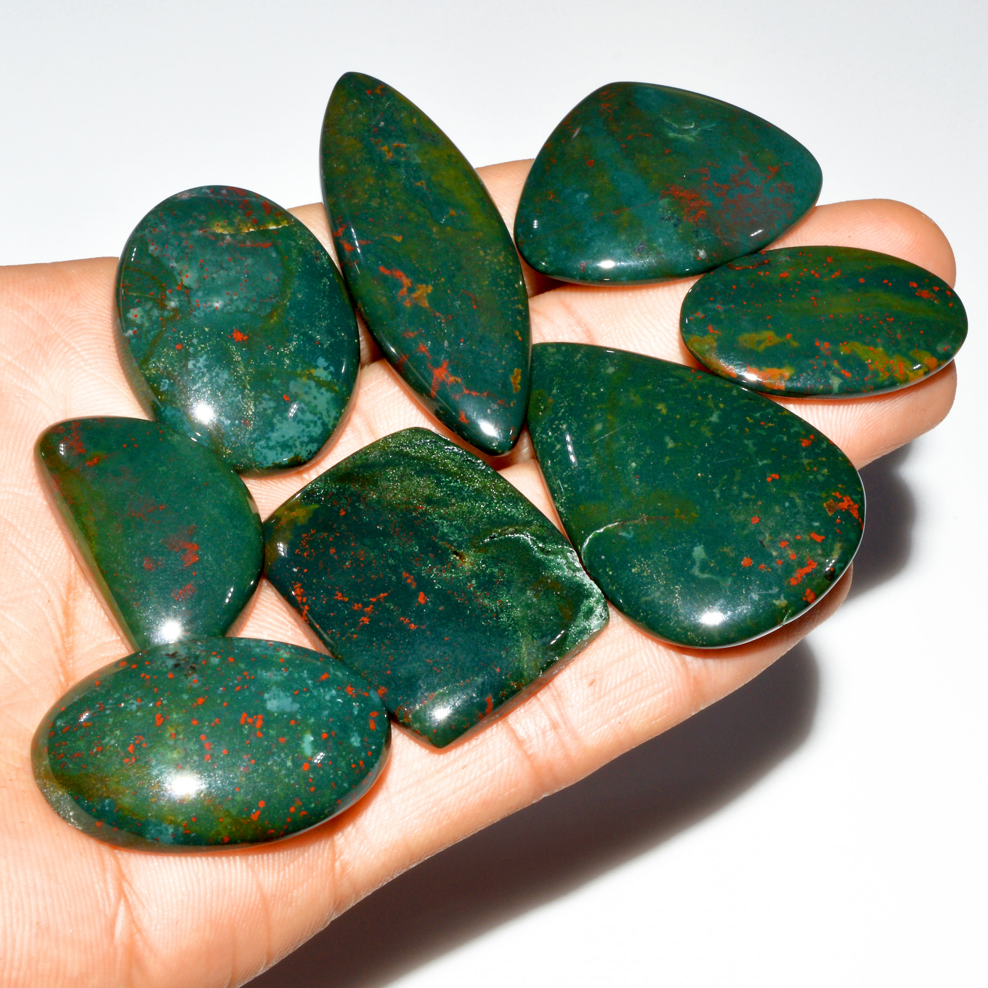 8 Pcs 371 Cts Natural Bloodstone Cabochon Mixed Shapes Gemstone Lot Handmade Craft Supplies For Jewelry Making 57x17 31x19mm 3505