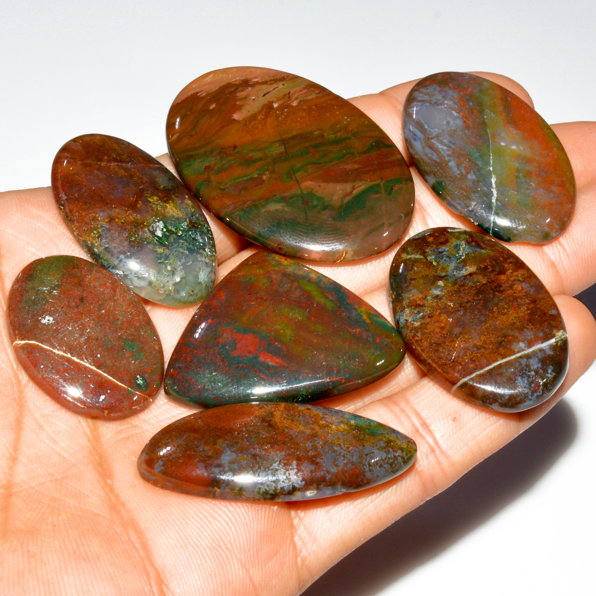7 Pcs 301 Cts Natural Bloodstone Cabochon Mixed Shapes Gemstone Lot Handmade Craft Supplies For Jewelry Making 45x30 28x20mm 3506