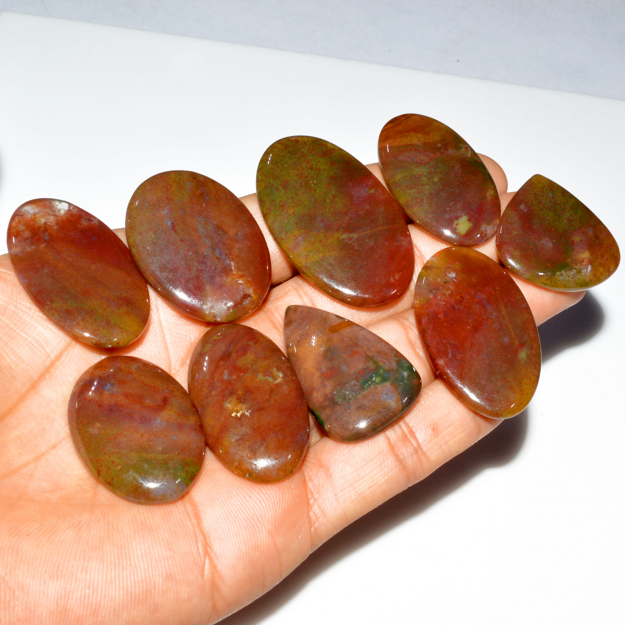 9 Pcs 367 Cts Natural Bloodstone Cabochon Mixed Shapes Gemstone Lot Handmade Craft Supplies For Jewelry Making 45x27 31x30mm 3507
