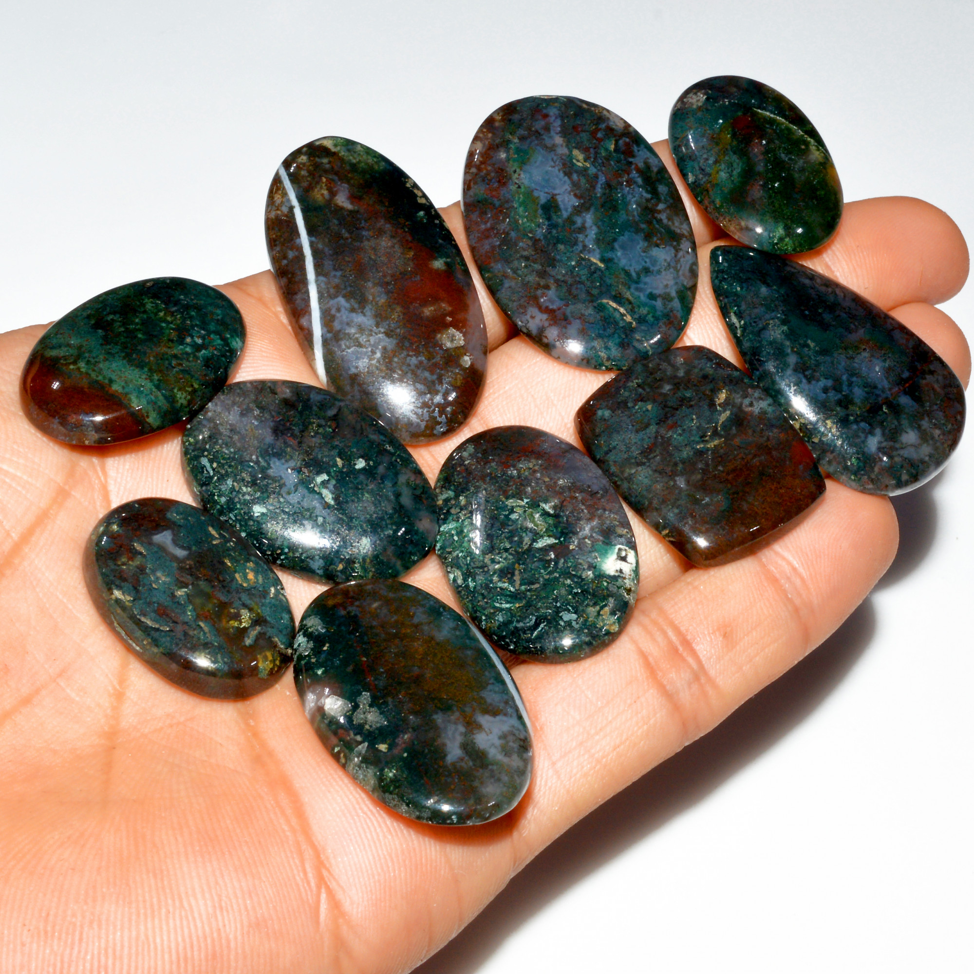 10 Pcs 325 Cts Natural Bloodstone Cabochon Mixed Shapes Gemstone Lot Handmade Craft Supplies For Jewelry Making 40x25 25x15mm 3508