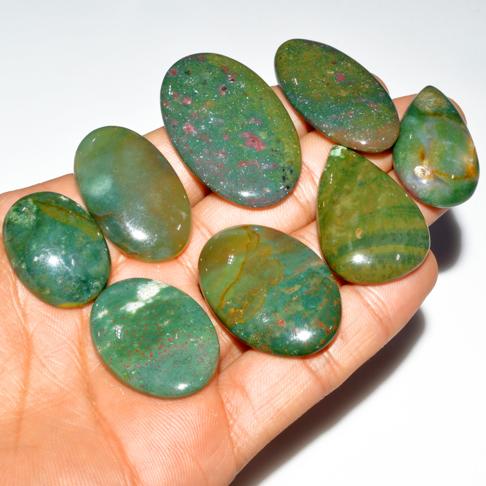 8 Pcs 310 Cts Natural Bloodstone Cabochon Mixed Shapes Gemstone Lot Handmade Craft Supplies For Jewelry Making 45x25 25x19mm 3509