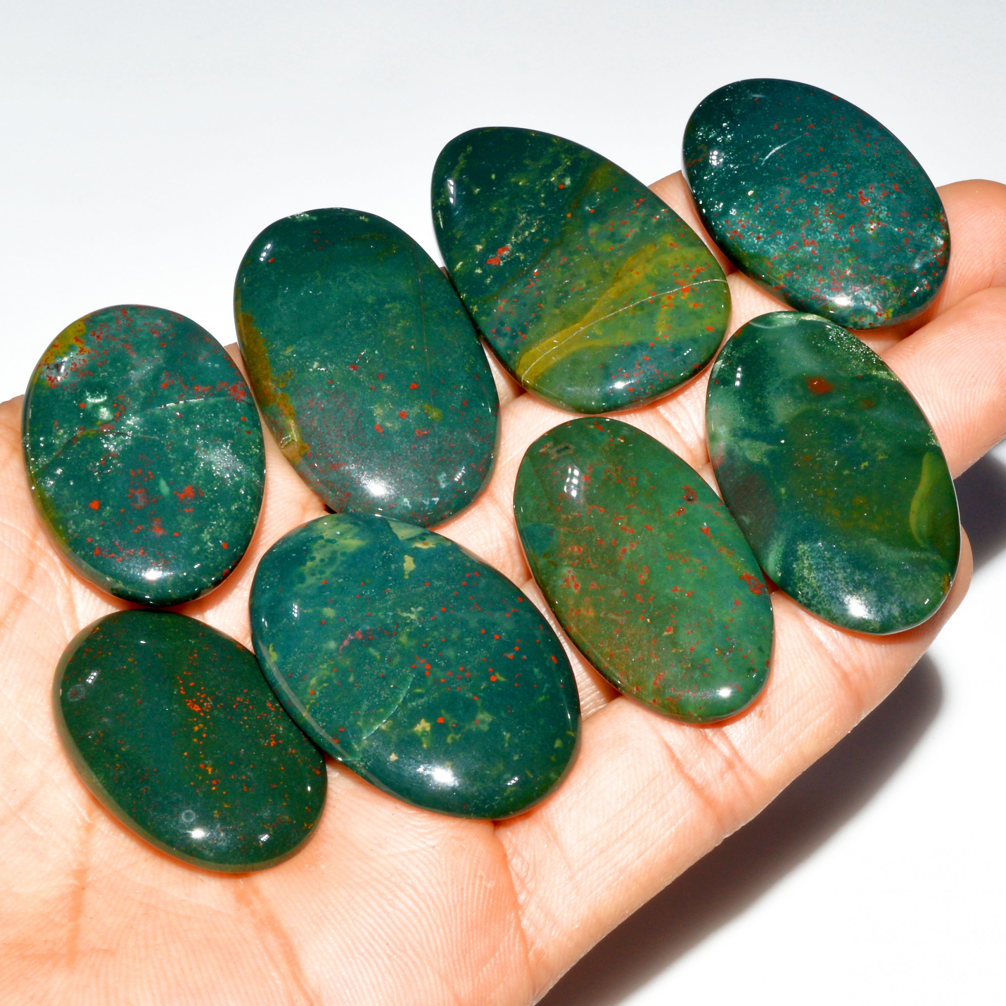 8 Pcs 350 Cts Natural Bloodstone Cabochon Mixed Shapes Gemstone Lot Handmade Craft Supplies For Jewelry Making 43x24 30x20mm 3510