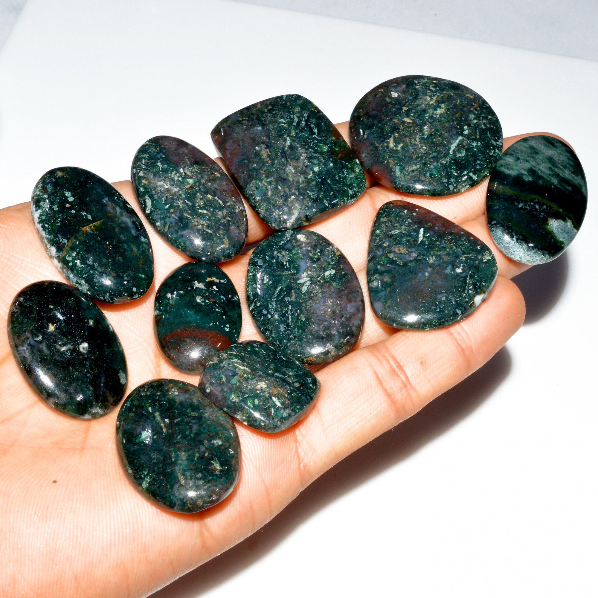 11 Pcs 511 Cts Natural Bloodstone Cabochon Mixed Shapes Gemstone Lot Handmade Craft Supplies For Jewelry Making 35x35 20x20mm 3512