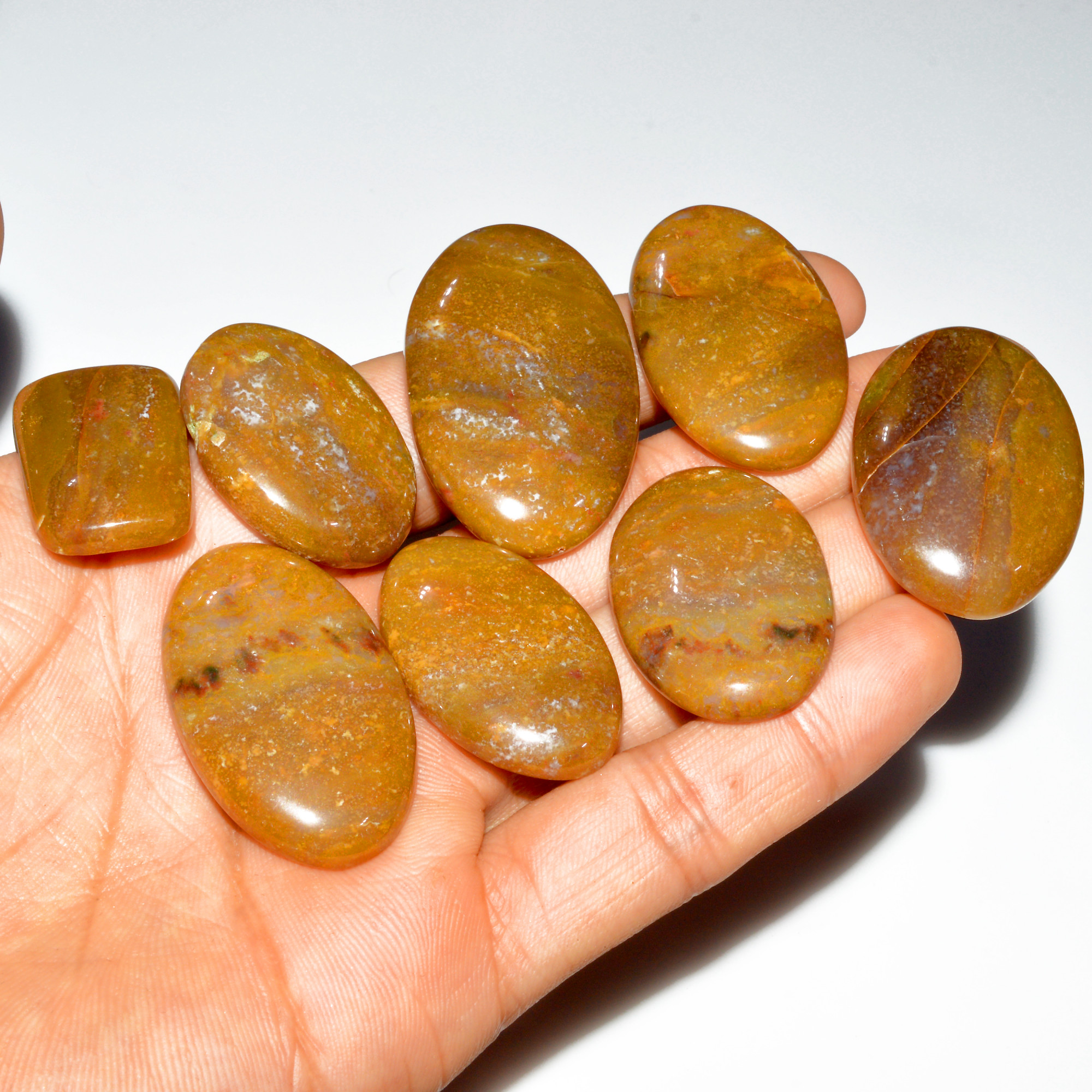 8 Pcs 431 Cts Natural Bloodstone Cabochon Mixed Shapes Gemstone Lot Handmade Craft Supplies For Jewelry Making 44x25 28x18mm 3515