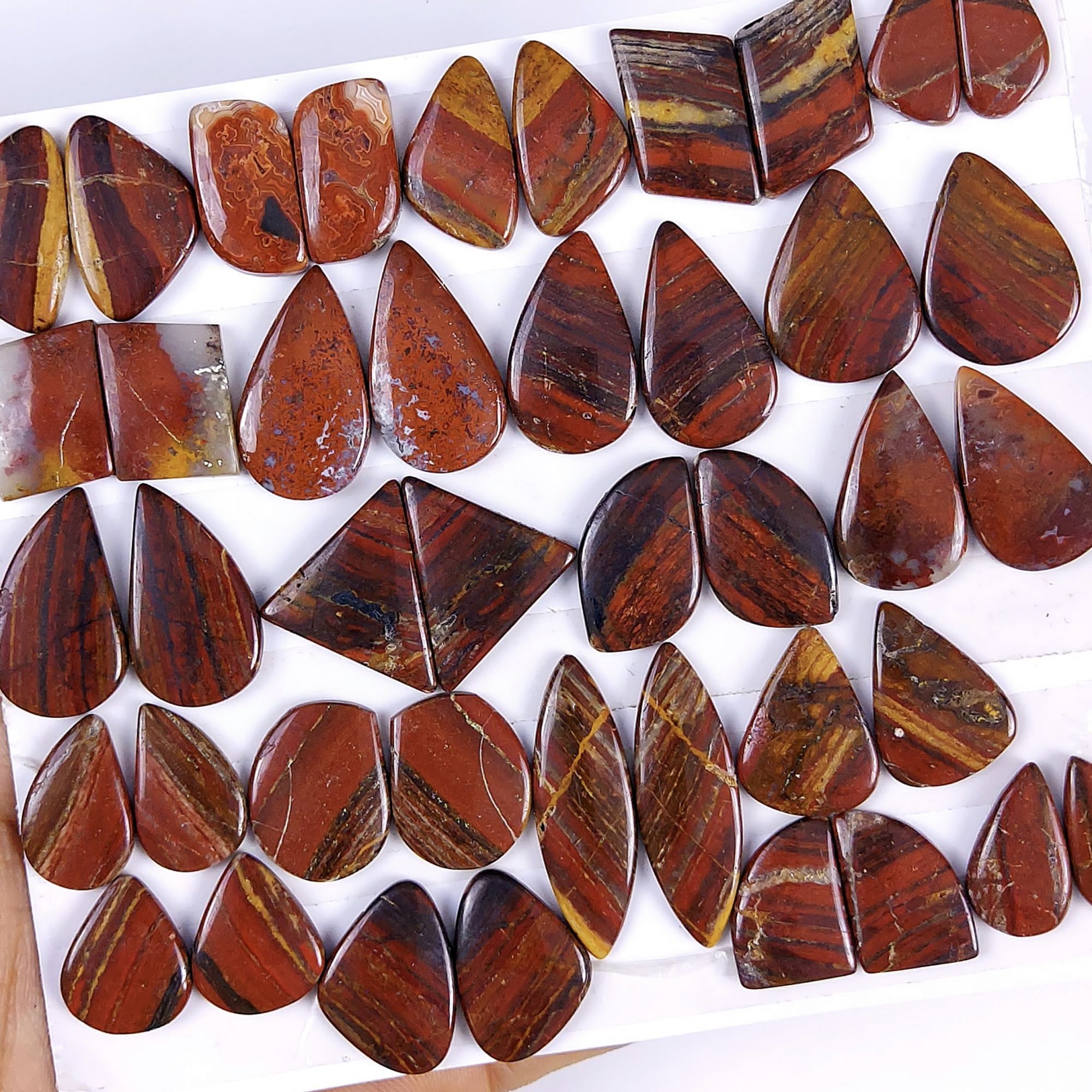 21Pair 380Cts Natural Iron Tiger Eye Gemstone Smooth Cabochon Pair Loose Gemstone For Jewelry Making Lot 34x11 17x14mm#G-353