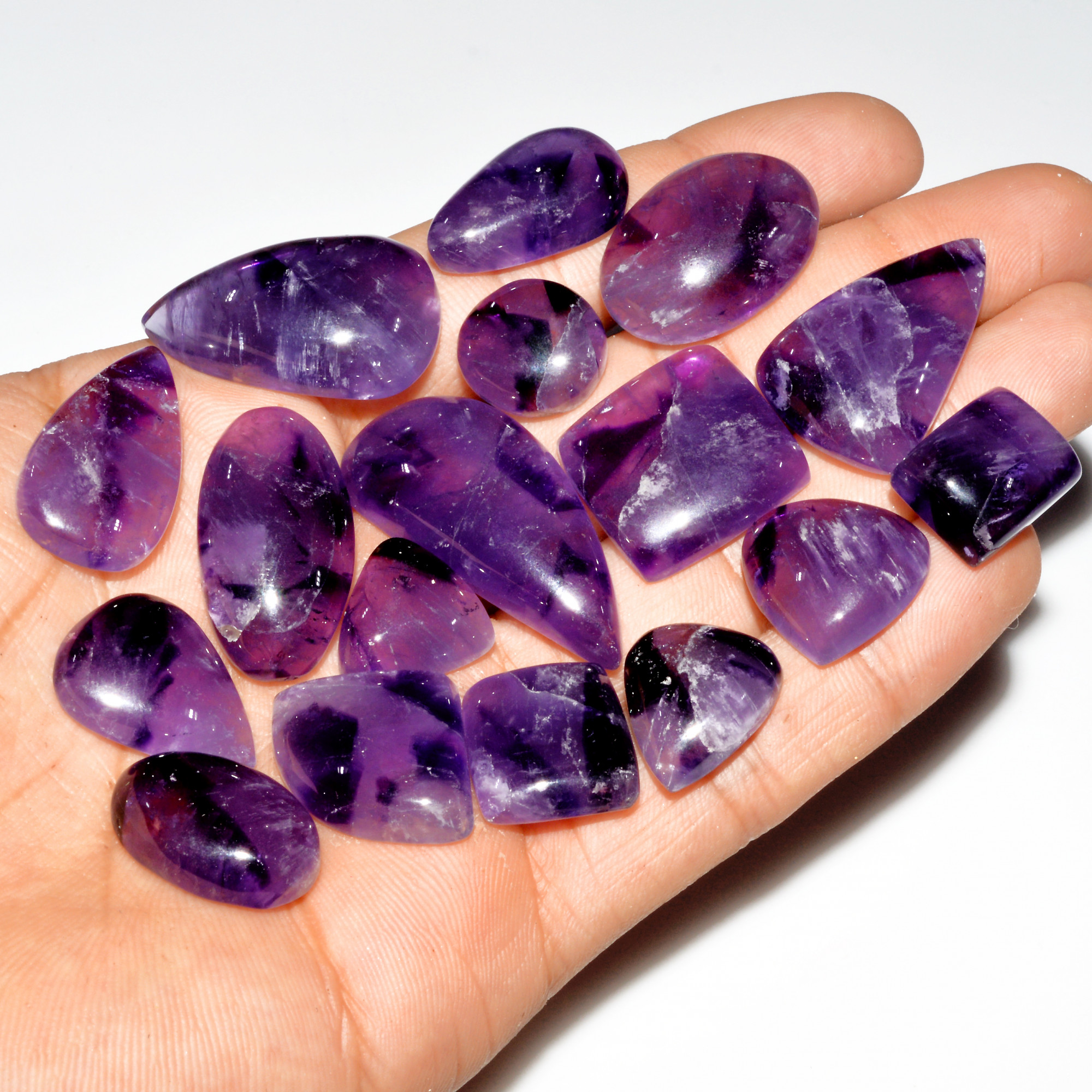 17 Pcs 367 Cts Natural Purple Amethyst Cabochon Loose Gemstone Lot Jewelry Making Healing Crystal 35x15 14x13mm 3541