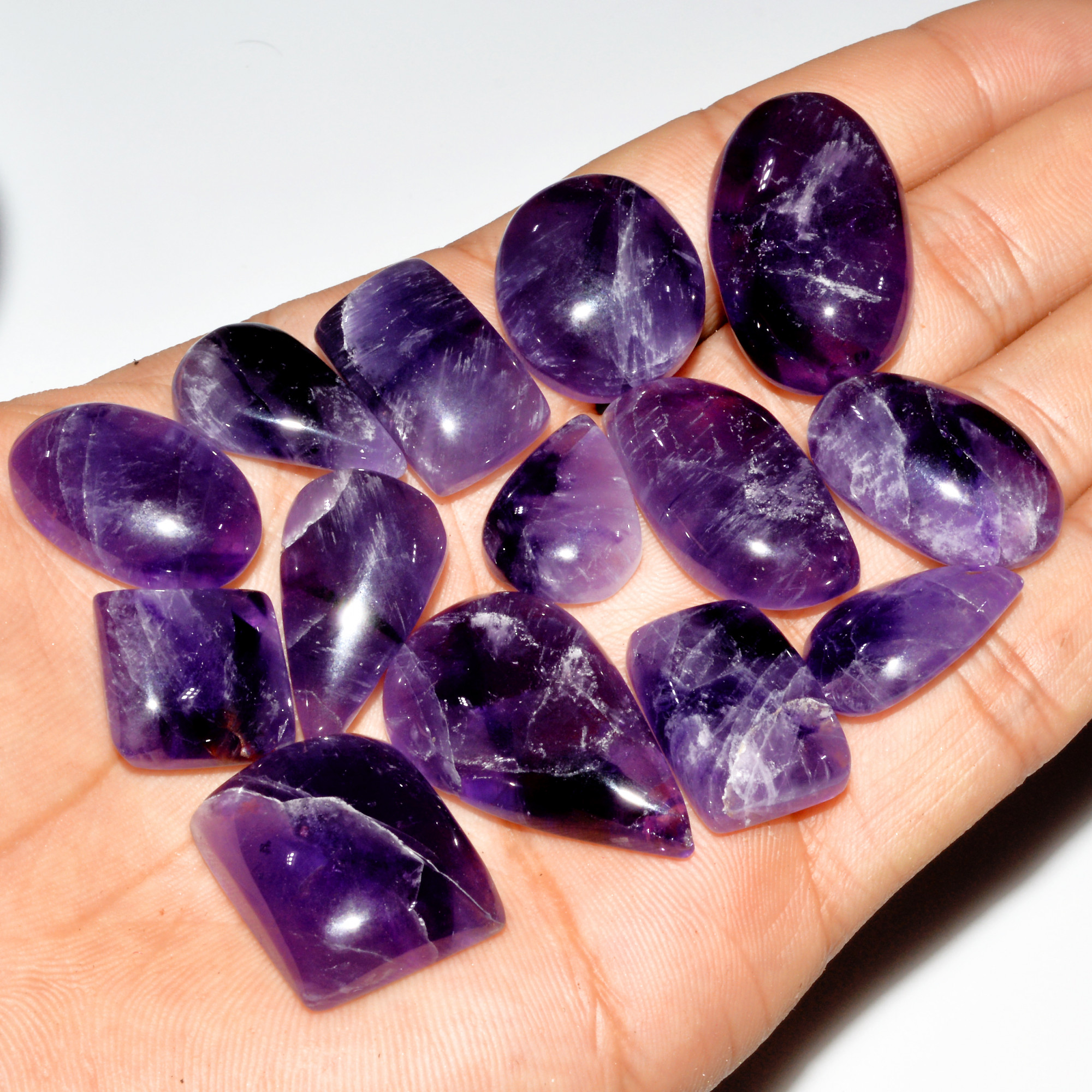 14 Pcs 361 Cts Natural Purple Amethyst Cabochon Loose Gemstone Lot Jewelry Making Healing Crystal 32x19 17x14mm 3542