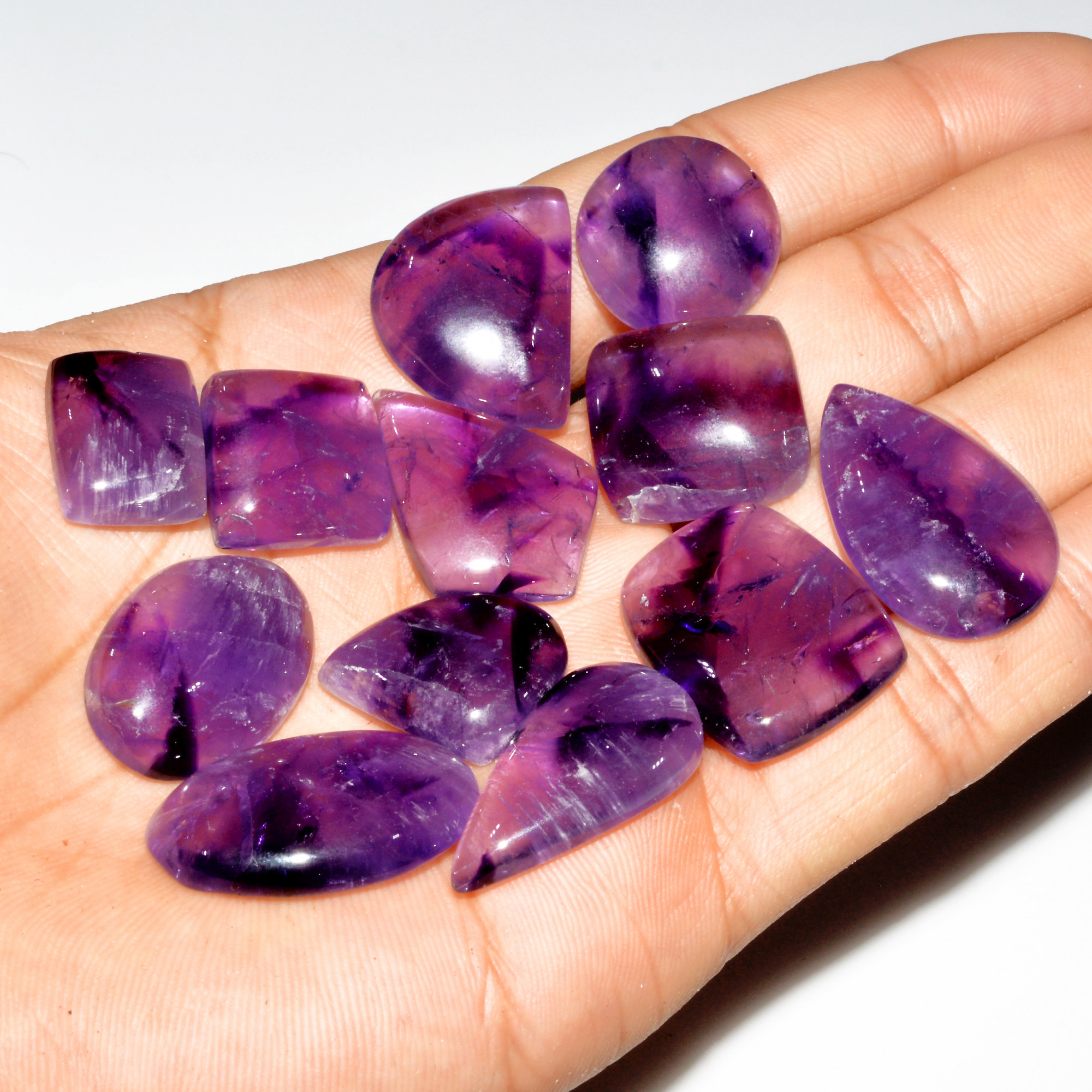 12 Pcs 260 Cts Natural Purple Amethyst Cabochon Loose Gemstone Lot Jewelry Making Healing Crystal 26x15 15x11mm 3544
