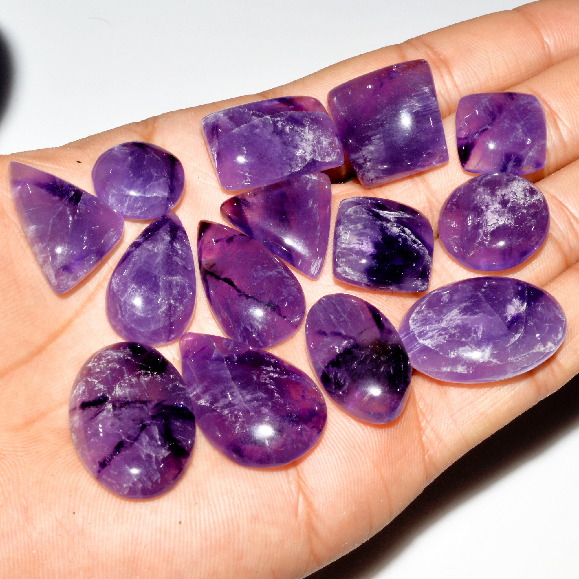 14 Pcs 302 Cts Natural Purple Amethyst Cabochon Loose Gemstone Lot Jewelry Making Healing Crystal 29x18 14x14mm 3545