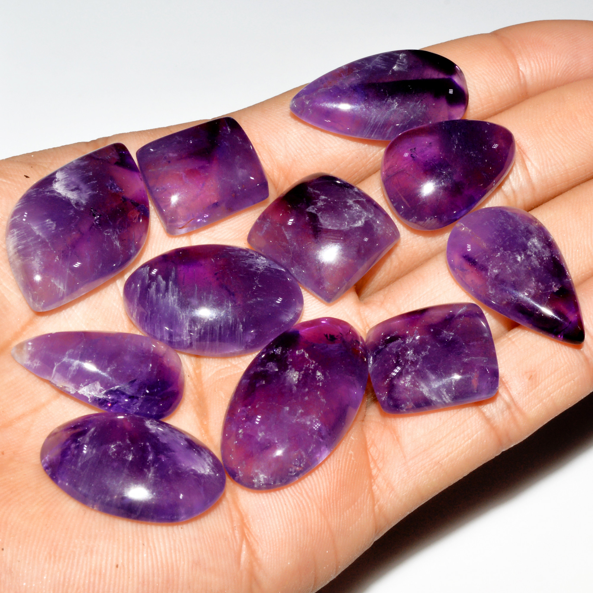 11 Pcs 315 Cts Natural Purple Amethyst Cabochon Loose Gemstone Lot Jewelry Making Healing Crystal 31x18 18x14mm 3546