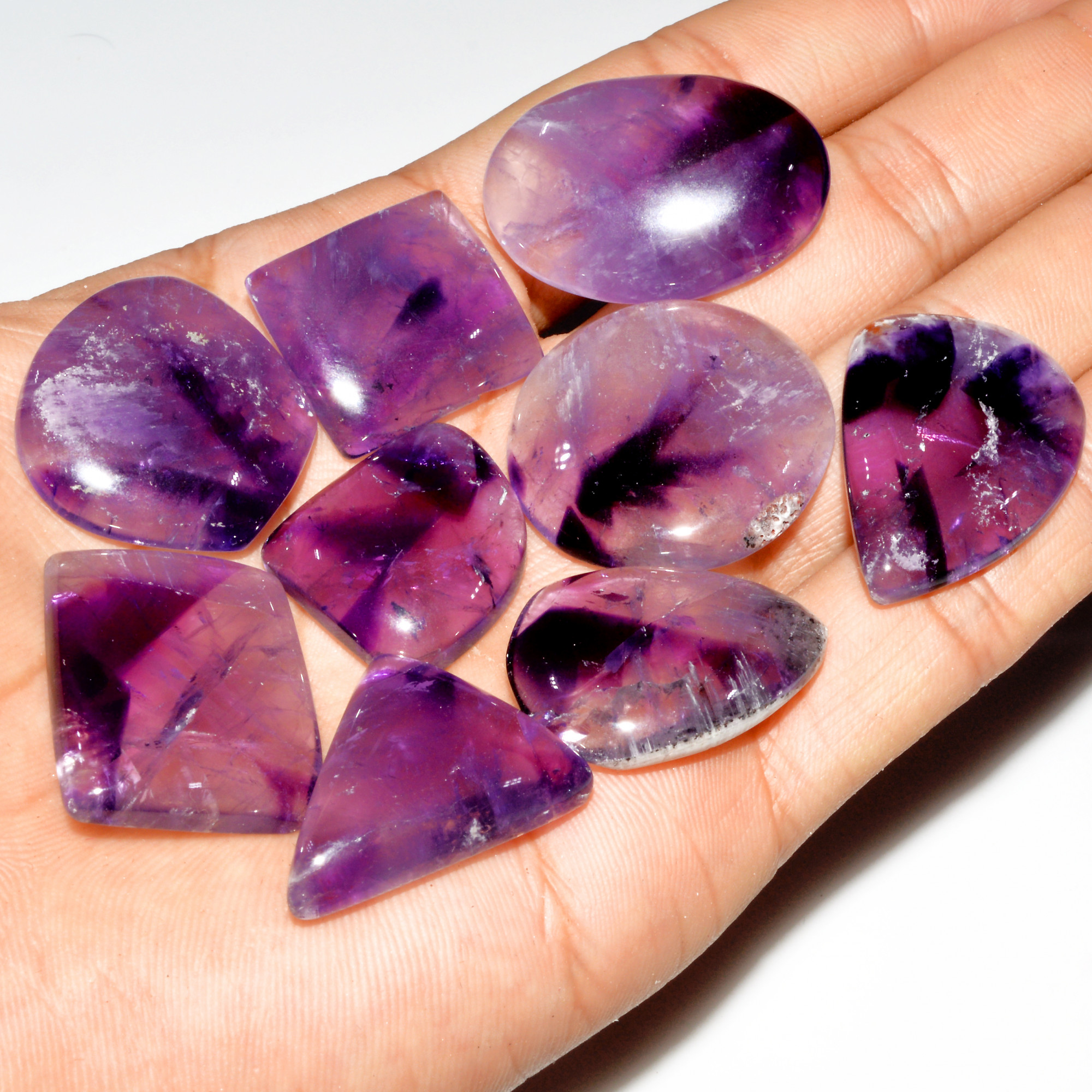 9 Pcs 316 Cts Natural Purple Amethyst Cabochon Loose Gemstone Lot Jewelry Making Healing Crystal 29x29 20x19mm 3548