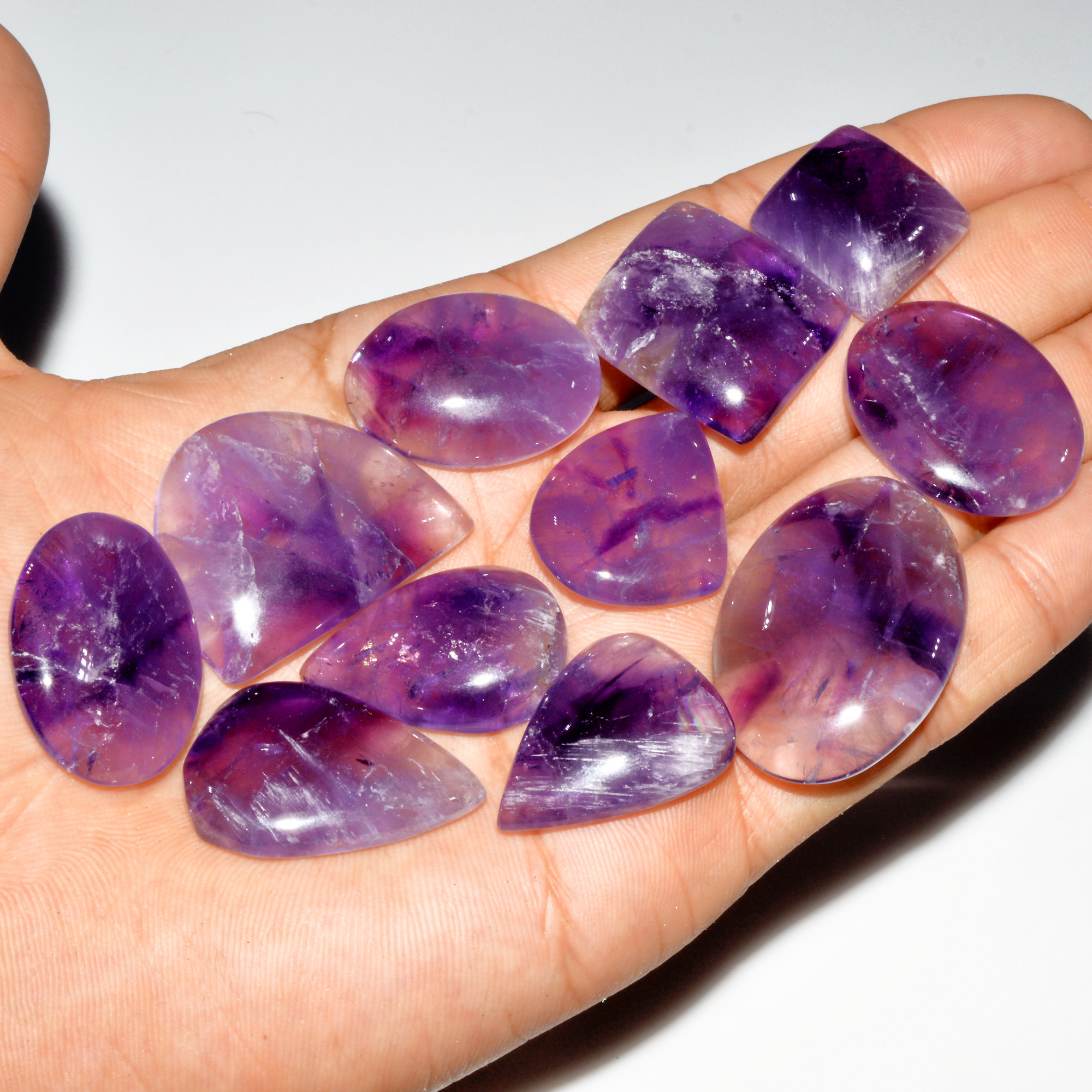 11 Pcs 388 Cts Natural Purple Amethyst Cabochon Loose Gemstone Lot Jewelry Making Healing Crystal 36x25 19x18mm 3549