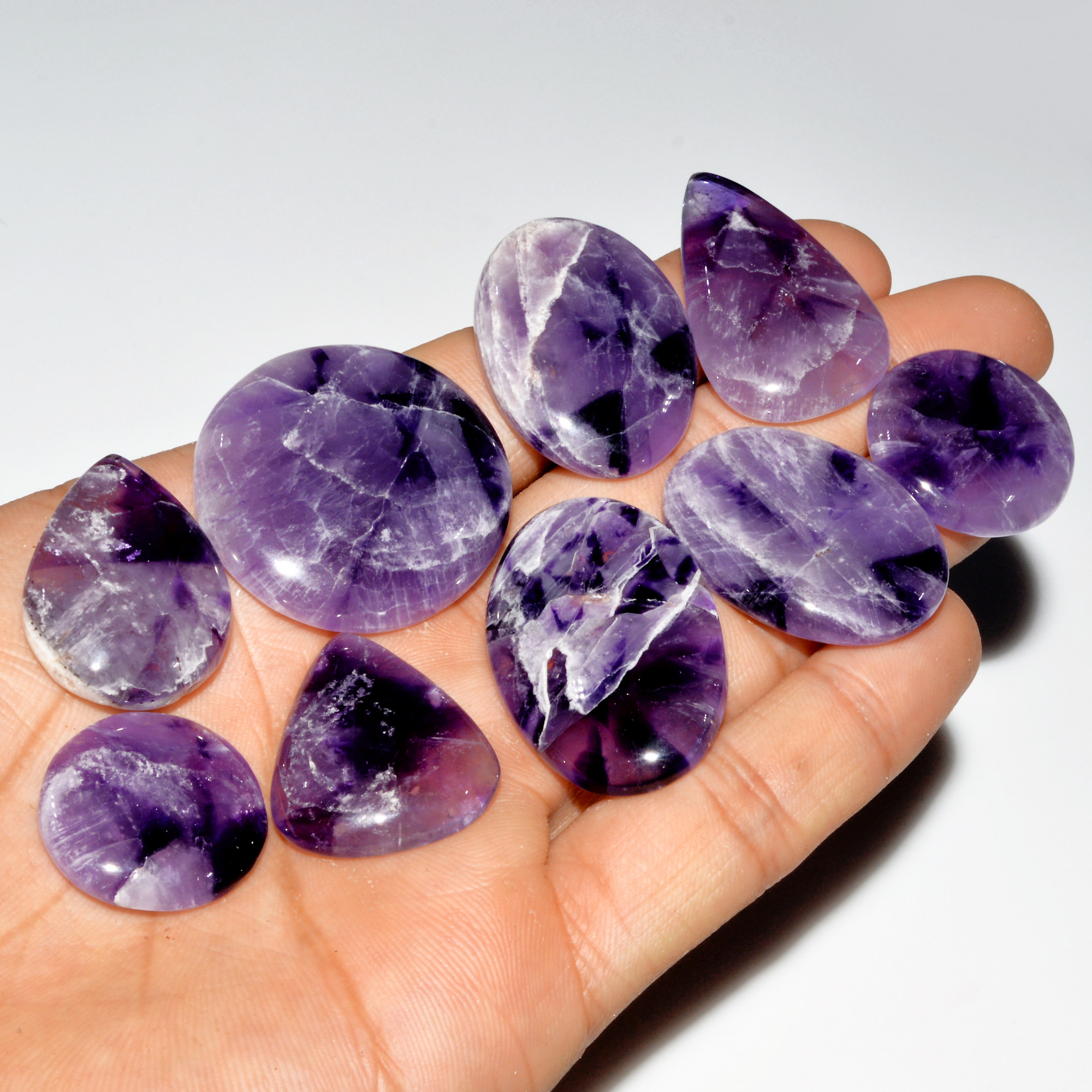 9 Pcs 341 Cts Natural Purple Amethyst Cabochon Loose Gemstone Lot Jewelry Making Healing Crystal 33x33 20x20mm 3550