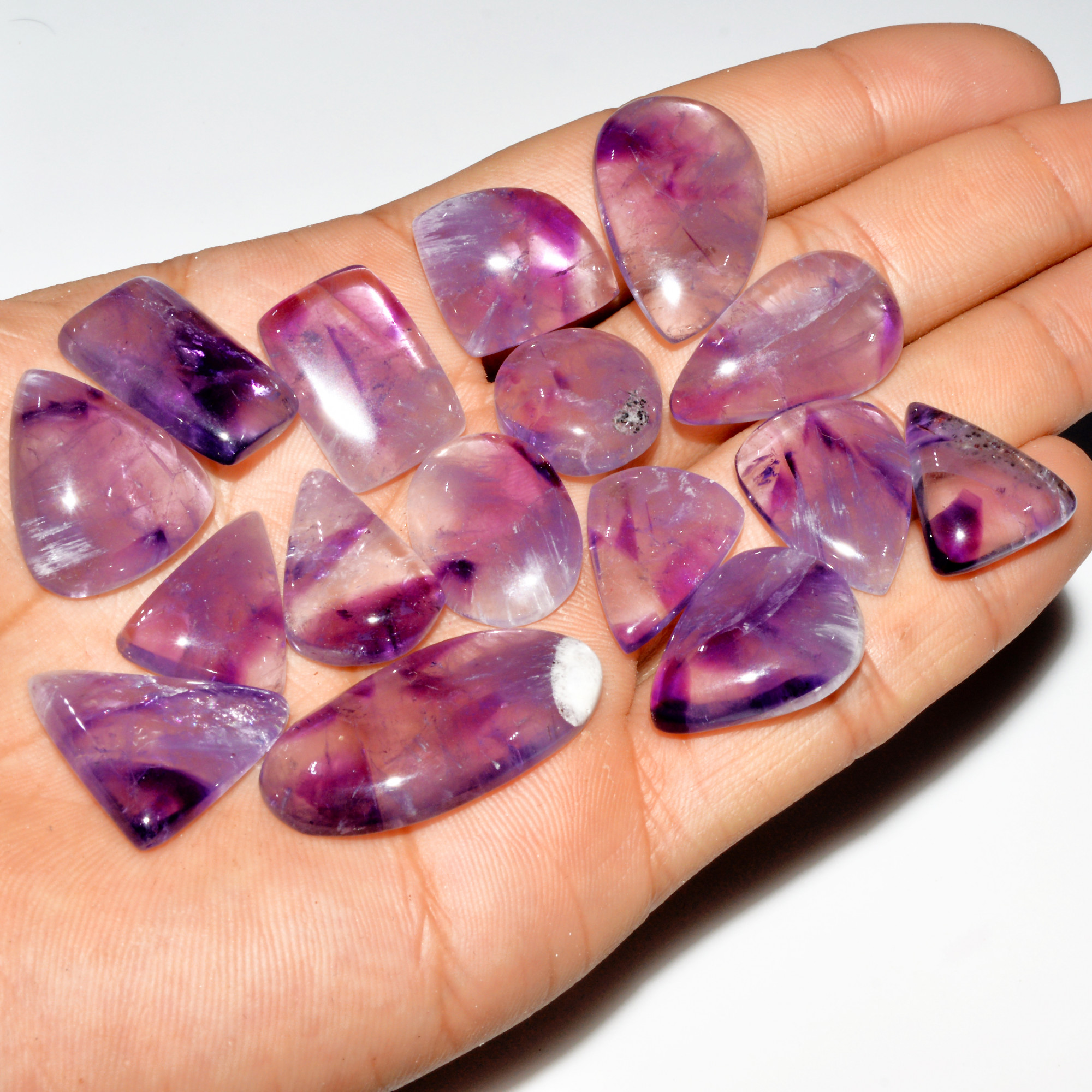 16 Pcs 261 Cts Natural Purple Amethyst Cabochon Loose Gemstone Lot Jewelry Making Healing Crystal 31x15 15x15mm 3551