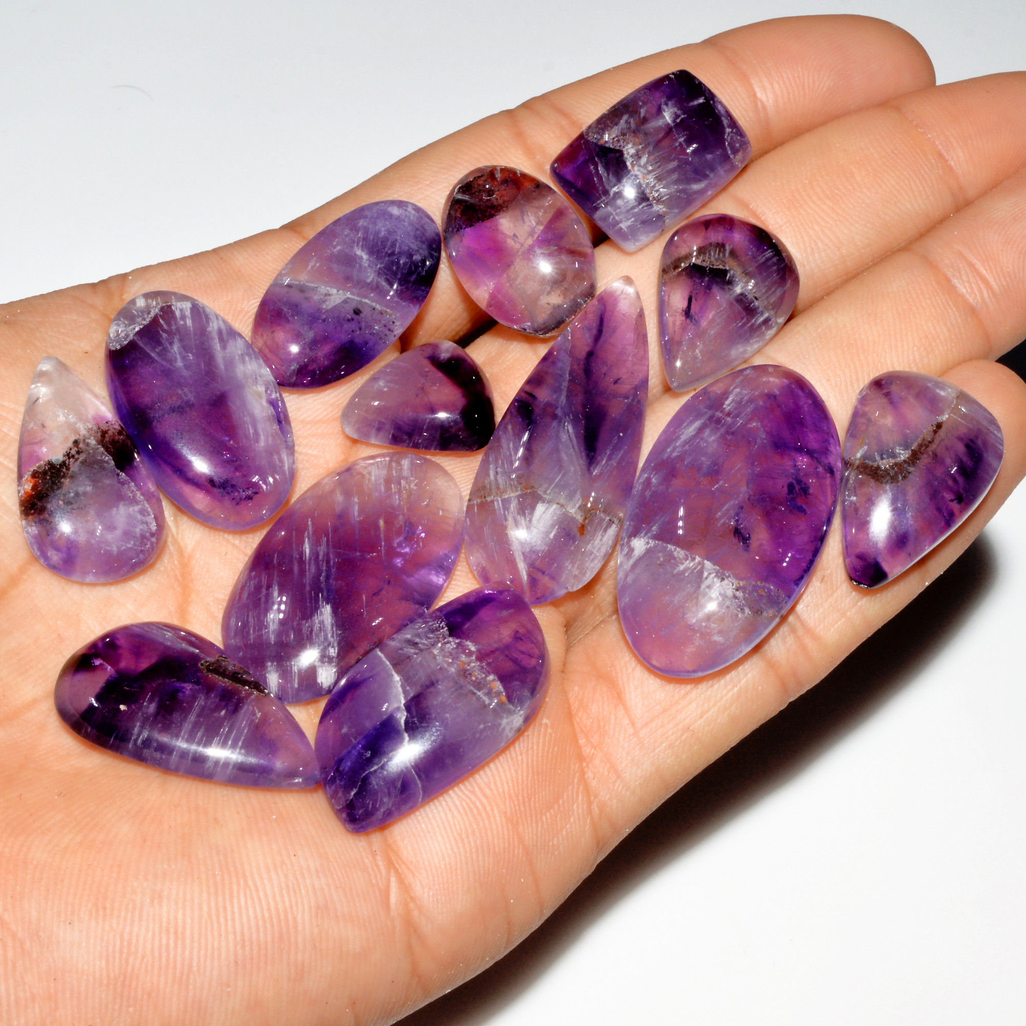 13 Pcs 276 Cts Natural Purple Amethyst Cabochon Loose Gemstone Lot Jewelry Making Healing Crystal 38x14 14x13mm 3552
