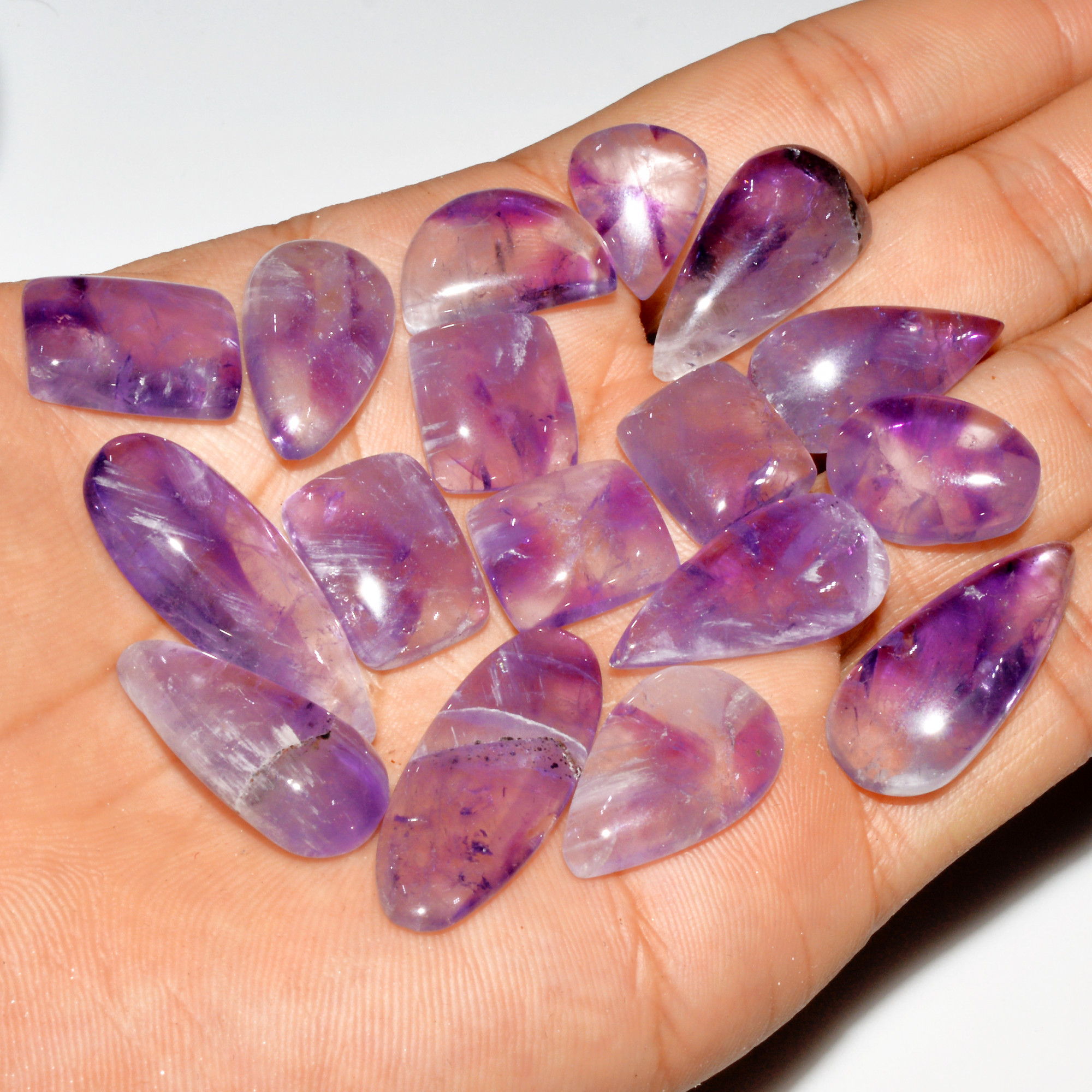 17 Pcs 235 Cts Natural Purple Amethyst Cabochon Loose Gemstone Lot Jewelry Making Healing Crystal 32x11 13x11mm 3553