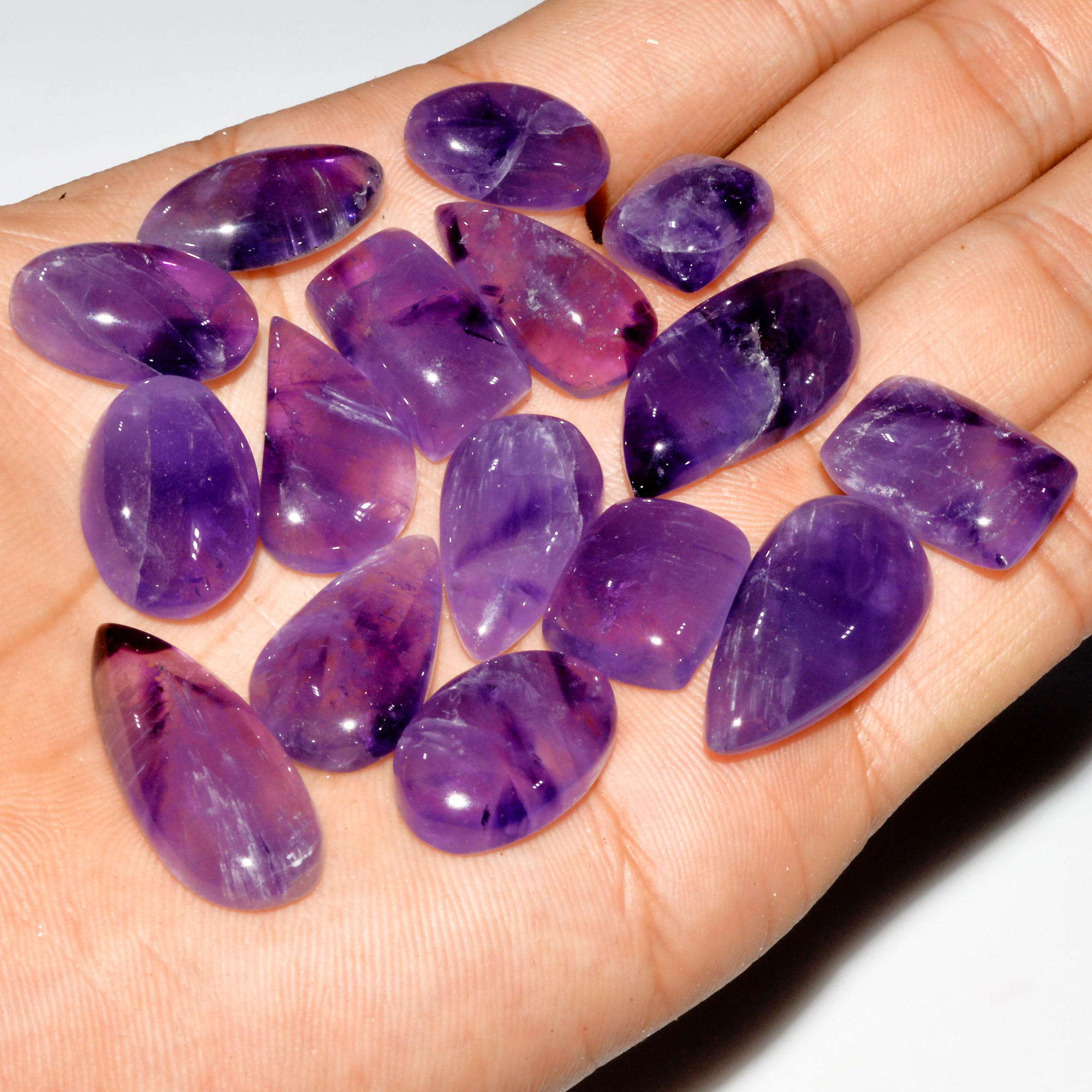 16 Pcs 226 Cts Natural Purple Amethyst Cabochon Loose Gemstone Lot Jewelry Making Healing Crystal 28x12 13x10mm 3554