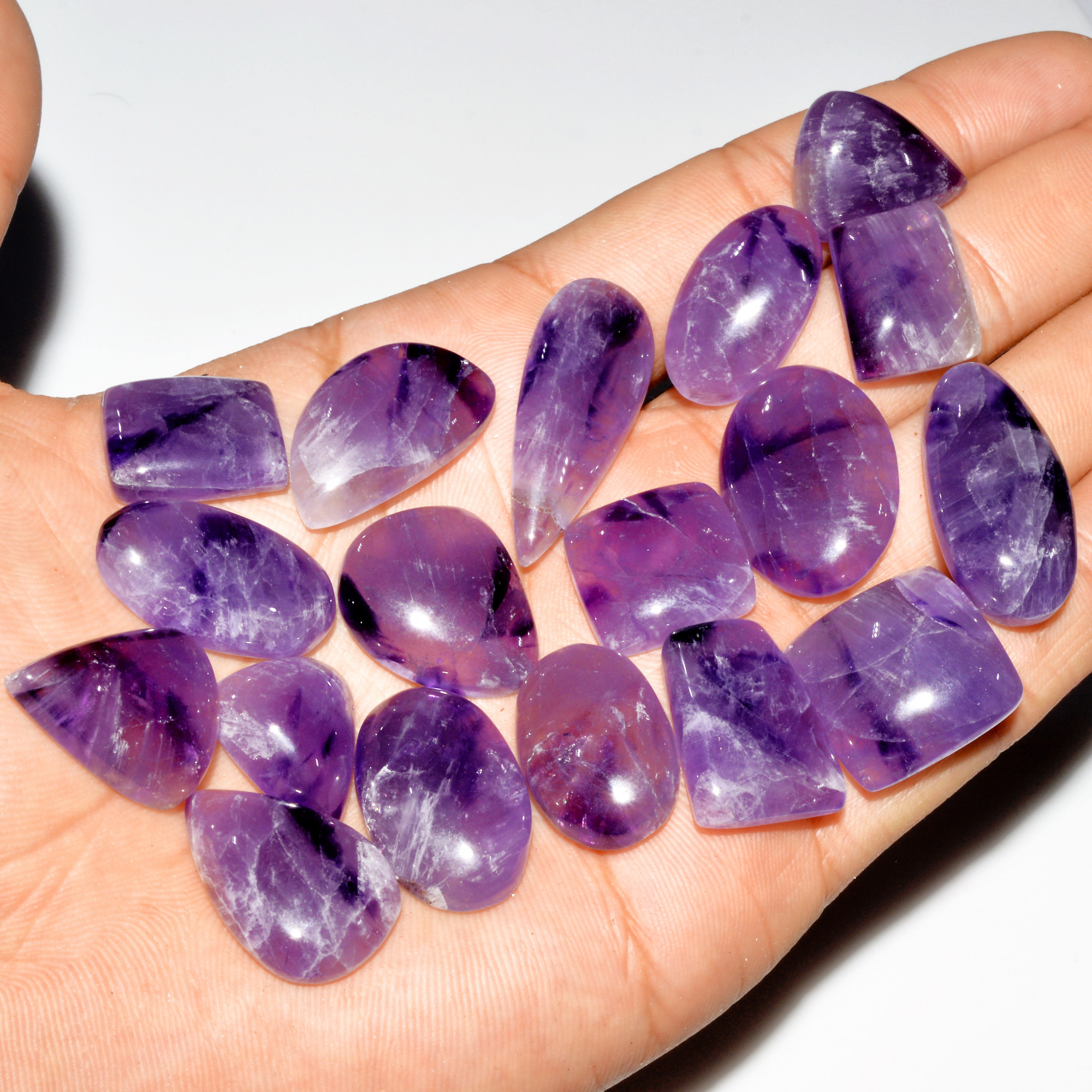 18 Pcs 351 Cts Natural Purple Amethyst Cabochon Loose Gemstone Lot Jewelry Making Healing Crystal 34x12 17x14mm 3555
