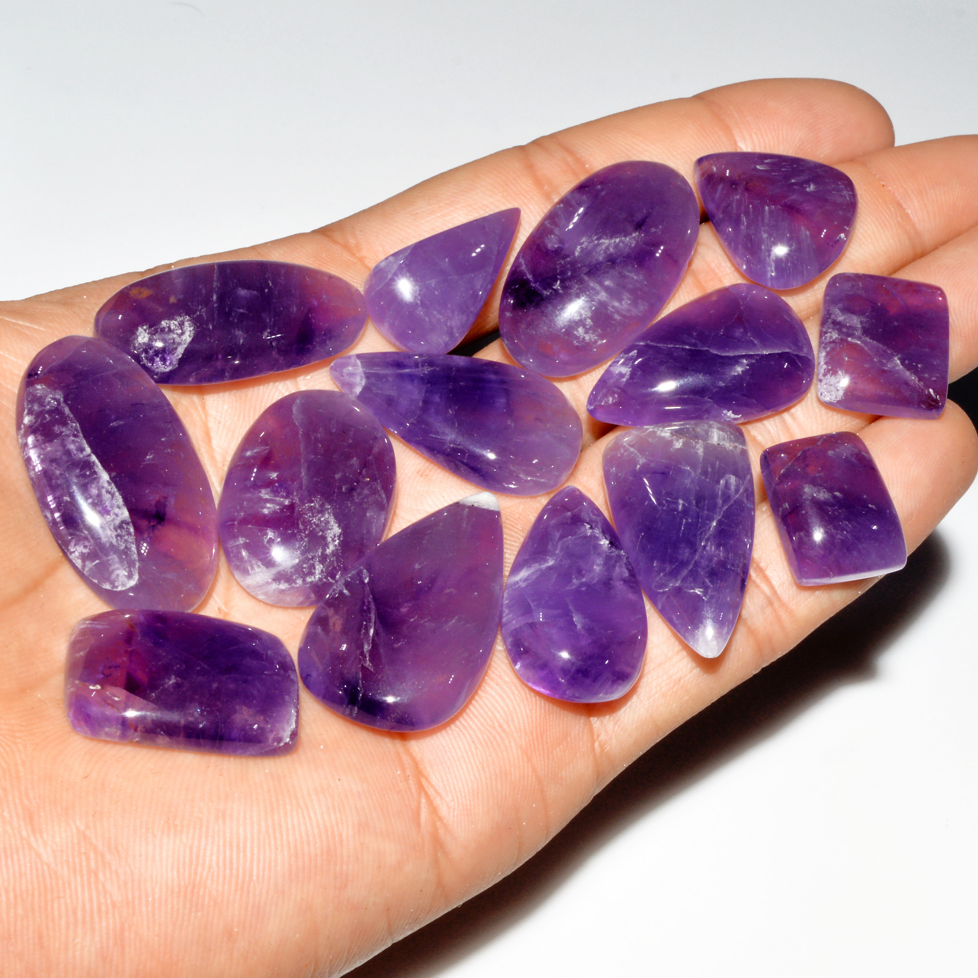 14 Pcs 396 Cts Natural Purple Amethyst Cabochon Loose Gemstone Lot Jewelry Making Healing Crystal 34x18 16x13mm 3556
