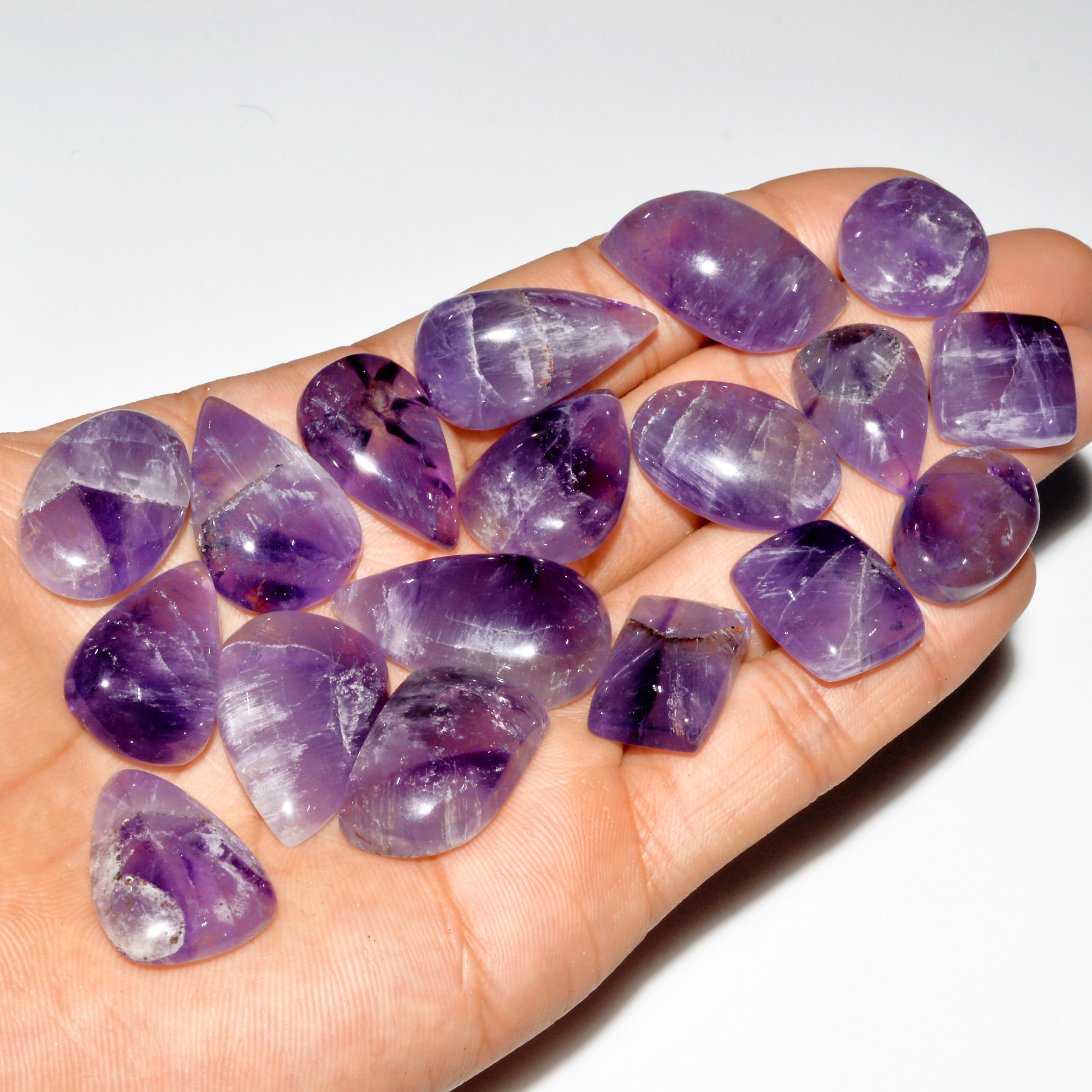 18 Pcs 422 Cts Natural Purple Amethyst Cabochon Loose Gemstone Lot Jewelry Making Healing Crystal 30x16 15x15mm 3558
