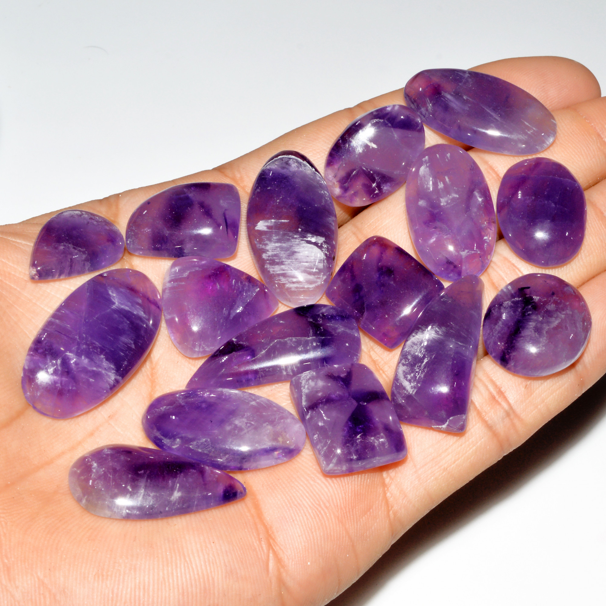 16 Pcs 343 Cts Natural Purple Amethyst Cabochon Loose Gemstone Lot Jewelry Making Healing Crystal 32x15 16x14mm 3560