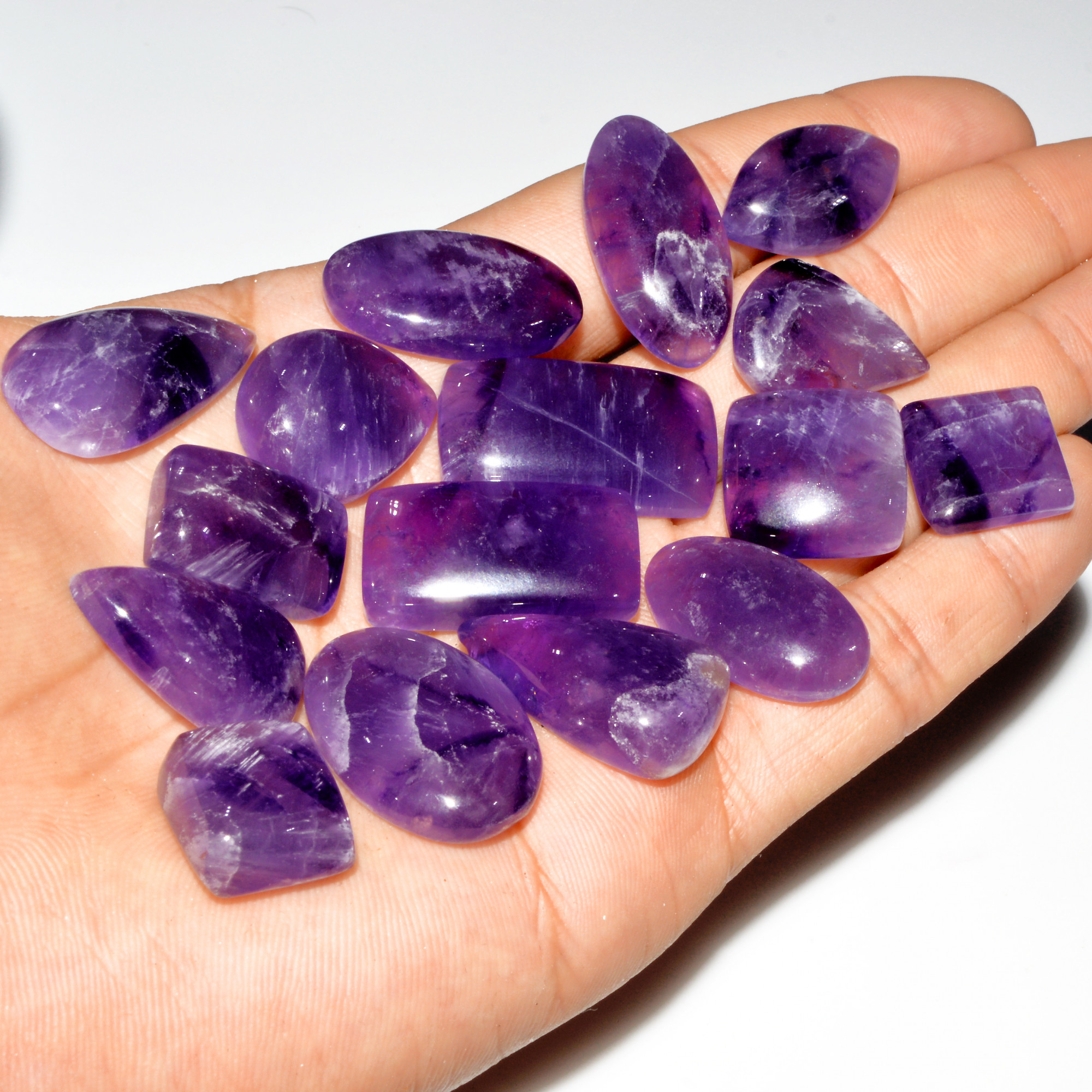 16 Pcs 369 Cts Natural Purple Amethyst Cabochon Loose Gemstone Lot Jewelry Making Healing Crystal 28x15 15x13mm 3561