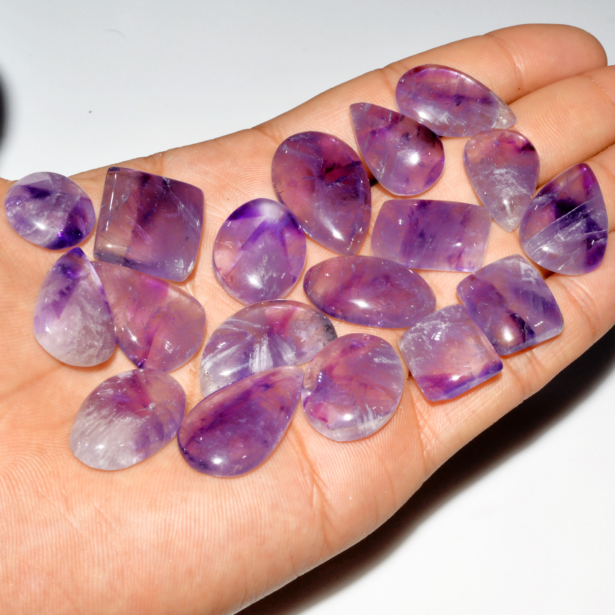 18 Pcs 326 Cts Natural Purple Amethyst Cabochon Loose Gemstone Lot Jewelry Making Healing Crystal 29x14 15x15mm 3562