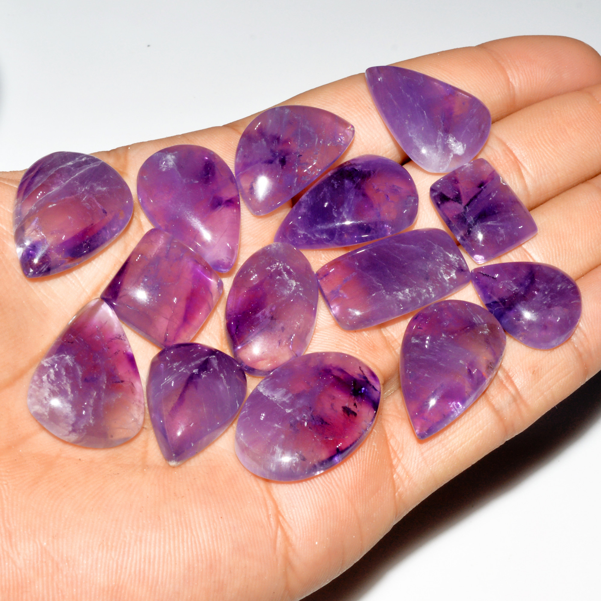 14 Pcs 298 Cts Natural Purple Amethyst Cabochon Loose Gemstone Lot Jewelry Making Healing Crystal 26x17 15x15mm 3563