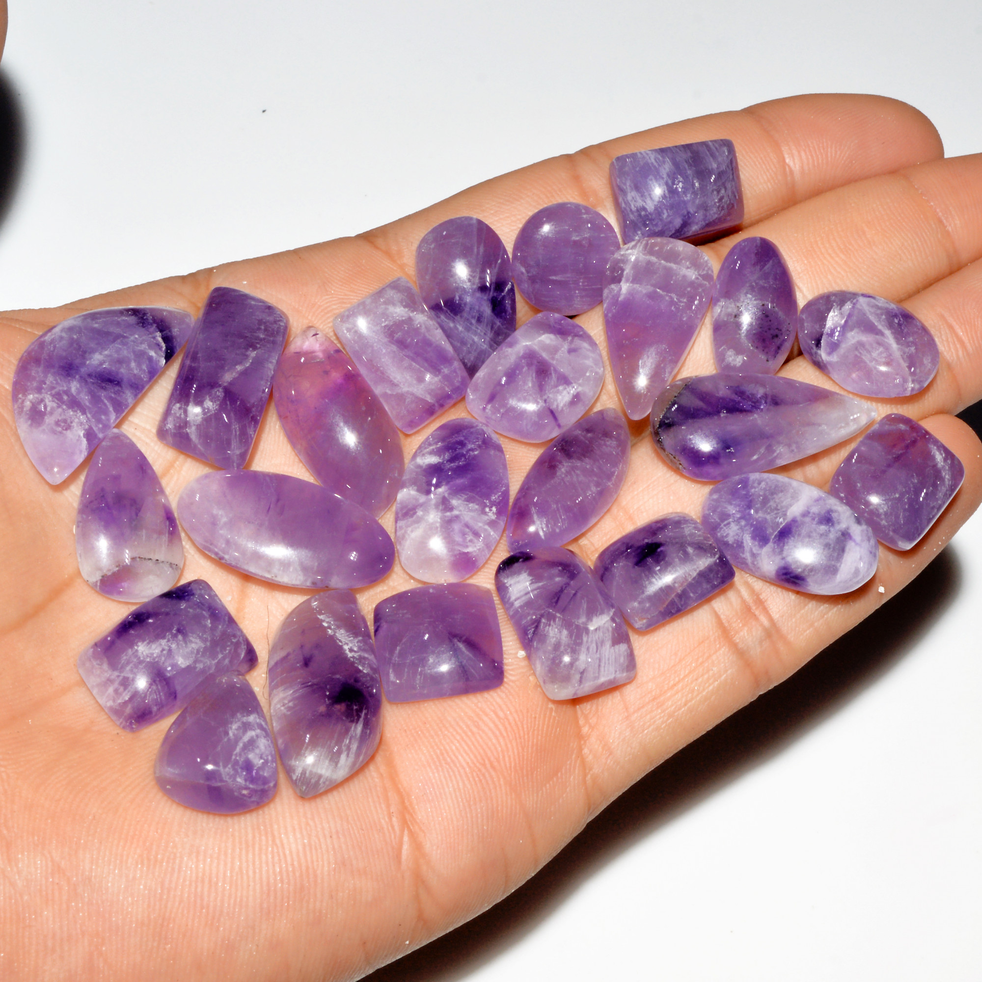 24 Pcs 314 Cts Natural Purple Amethyst Cabochon Loose Gemstone Lot Jewelry Making Healing Crystal 30x12 12x12mm 3564