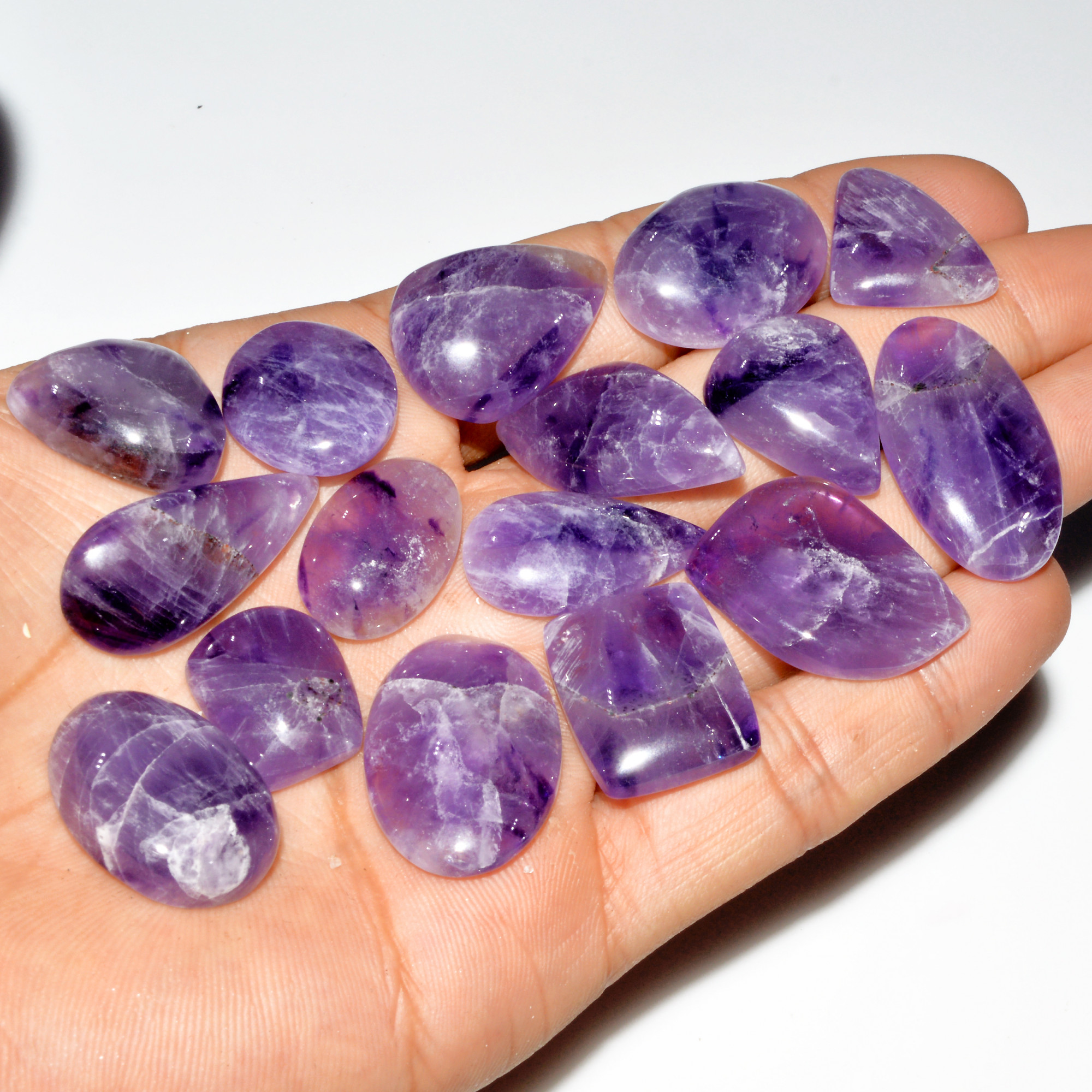16 Pcs 336 Cts Natural Purple Amethyst Cabochon Loose Gemstone Lot Jewelry Making Healing Crystal 30x15 15x12mm 3565