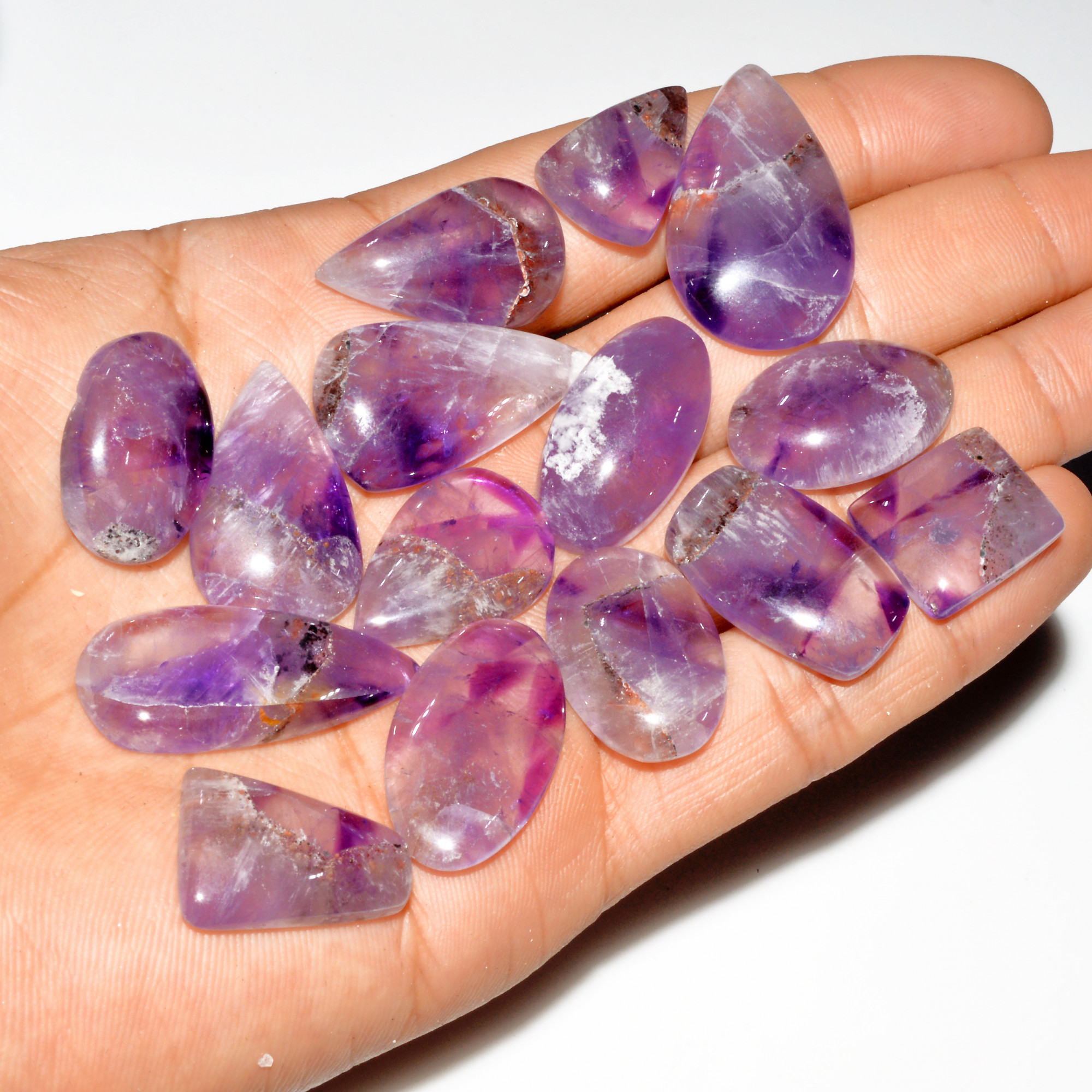 15 Pcs 297 Cts Natural Purple Amethyst Cabochon Loose Gemstone Lot Jewelry Making Healing Crystal 32x18 15x13mm 3566