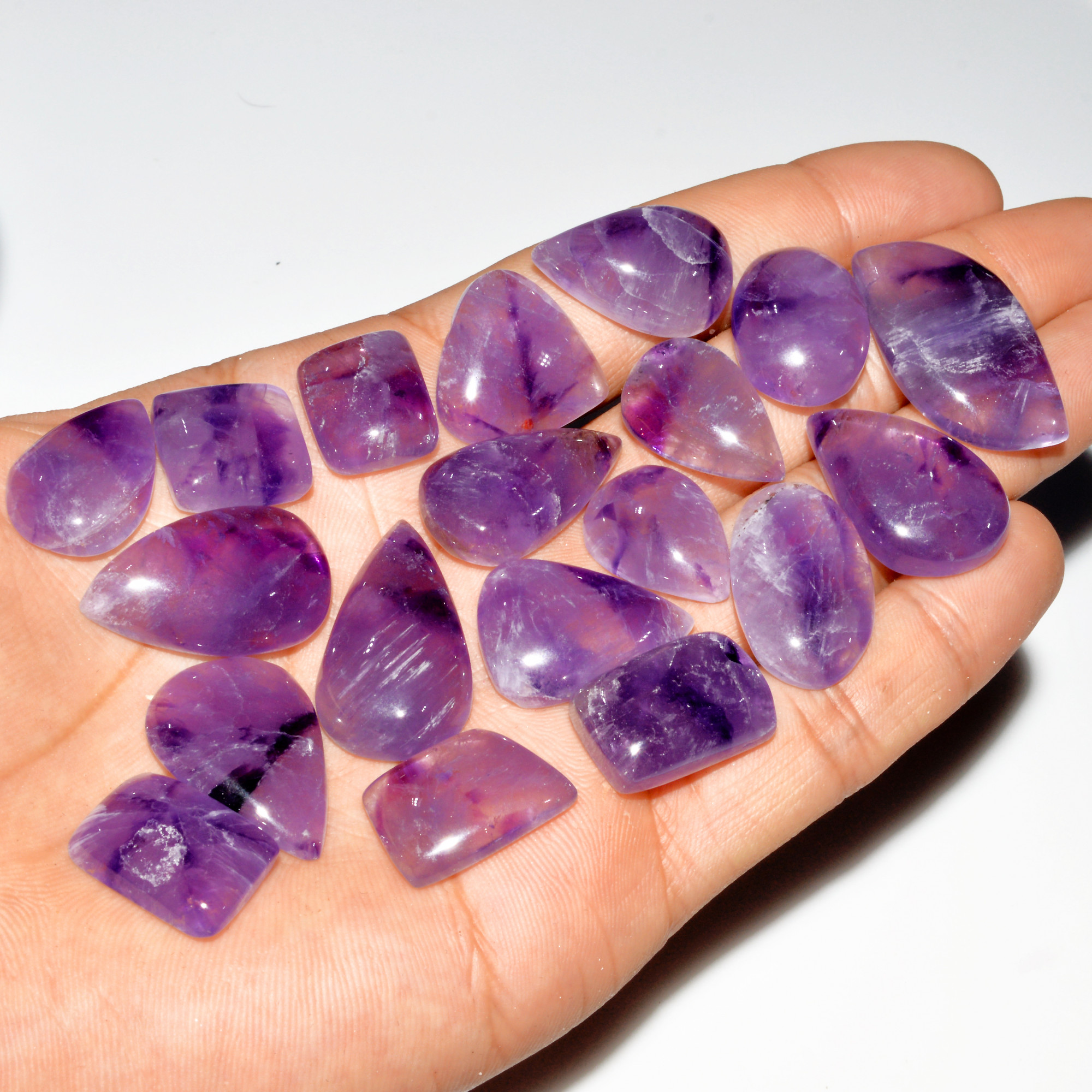 19 Pcs 340 Cts Natural Purple Amethyst Cabochon Loose Gemstone Lot Jewelry Making Healing Crystal 32x15 14x11mm 3567