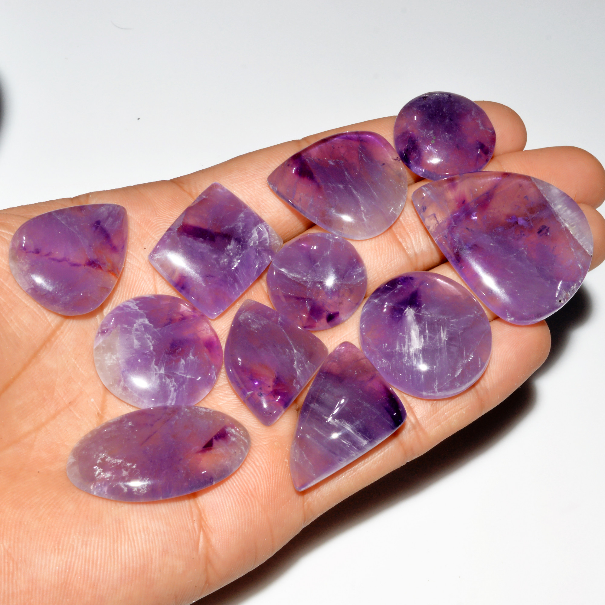 11 Pcs 375 Cts Natural Purple Amethyst Cabochon Loose Gemstone Lot Jewelry Making Healing Crystal 38x30 20x20mm 3568