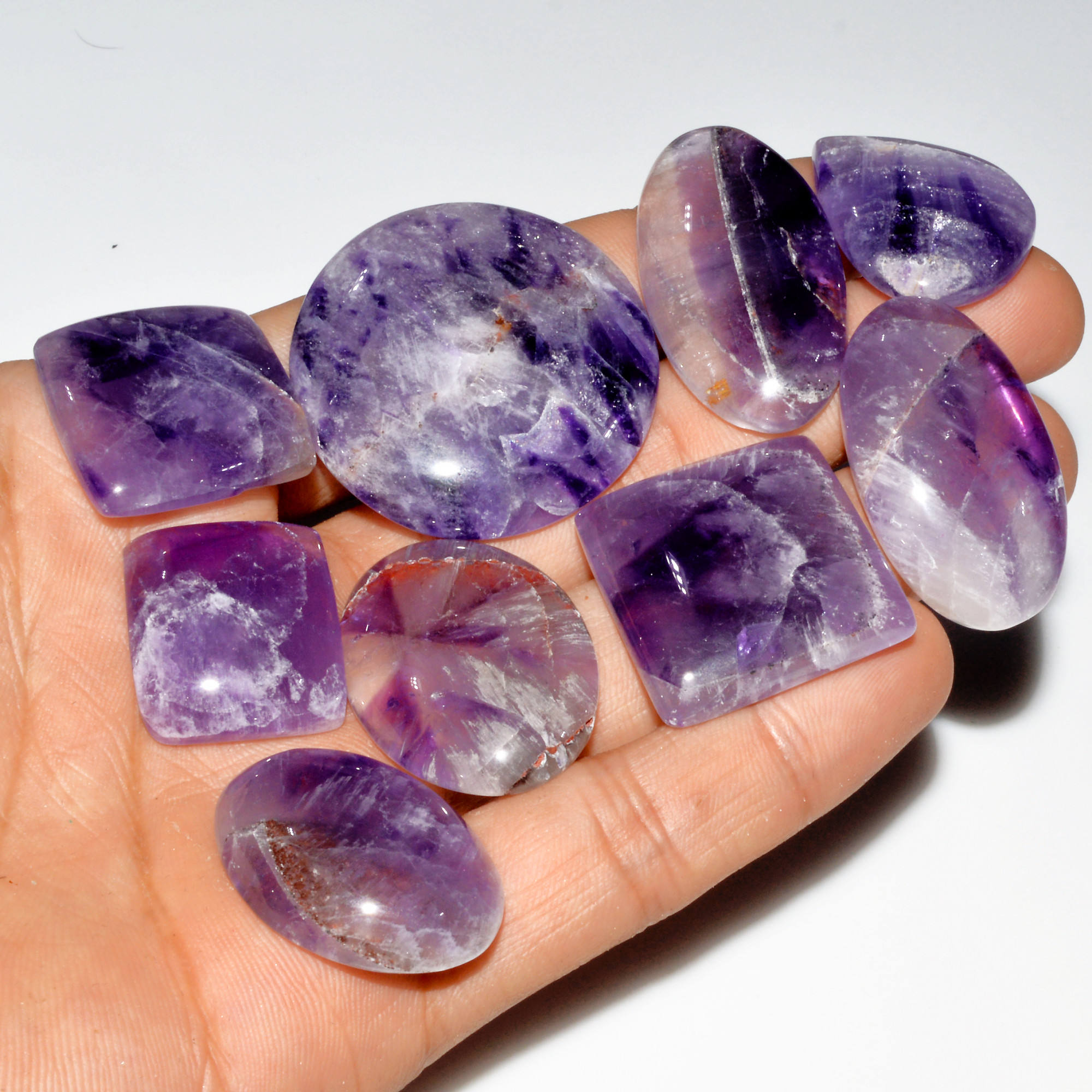 9 Pcs 383 Cts Natural Purple Amethyst Cabochon Loose Gemstone Lot Jewelry Making Healing Crystal 35x35 20x18mm 3569