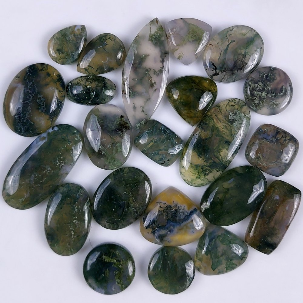 22Pcs 246Cts Natural Green Moss Agate Cabochon Lots Mixed Shapes And Sizes Moss Agate loose gemstone Cabochon Wholesale Lot 27x12 11x7mm#G-357