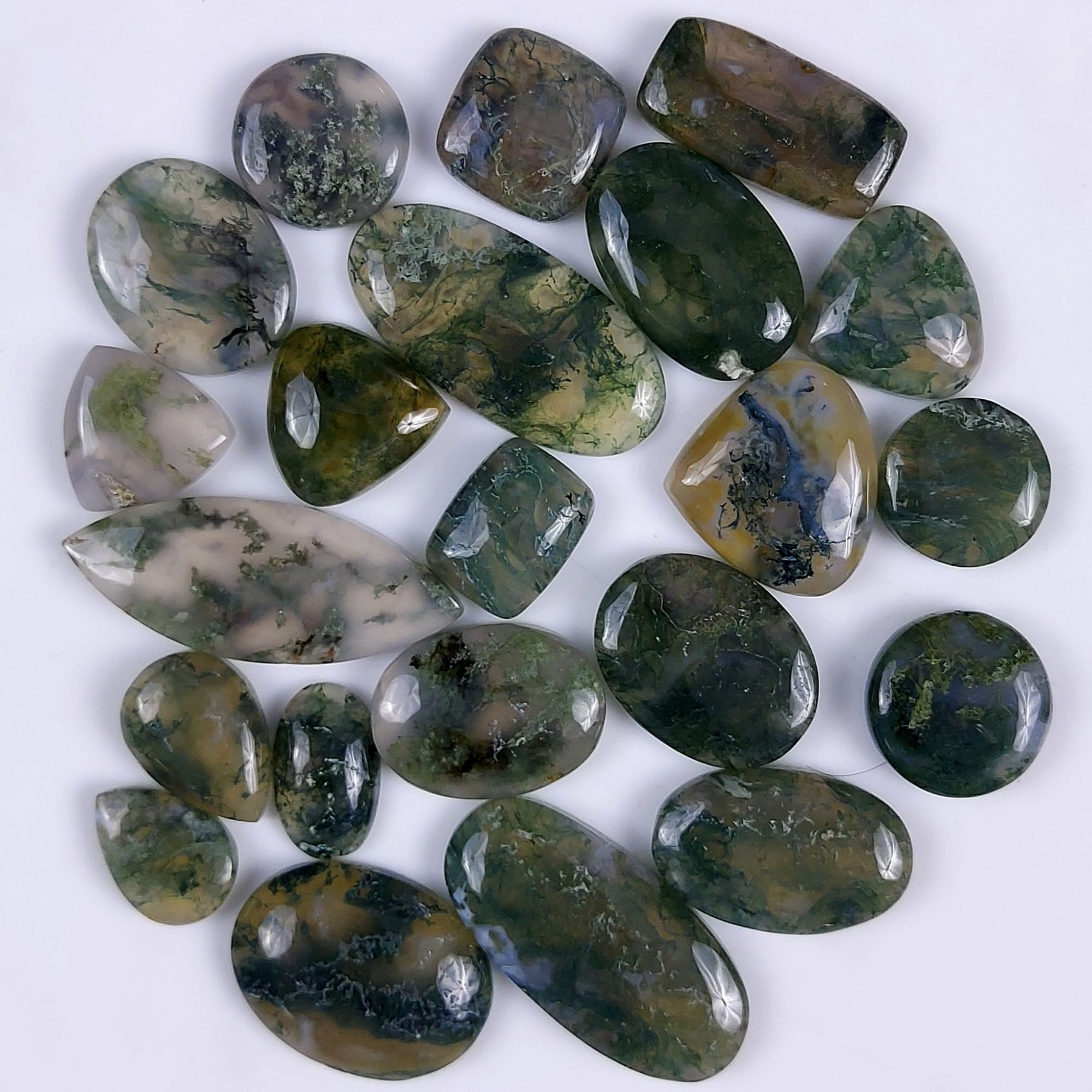 22Pcs 246Cts Natural Green Moss Agate Cabochon Lots Mixed Shapes And Sizes Moss Agate loose gemstone Cabochon Wholesale Lot 27x12 11x7mm#G-357
