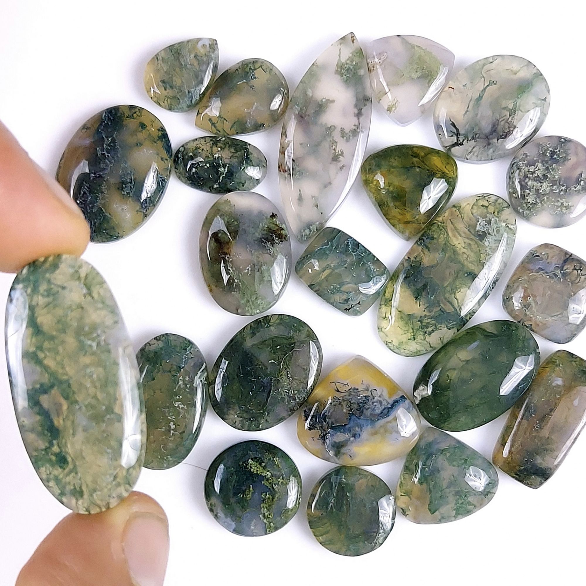22Pcs 246Cts Natural Green Moss Agate Cabochon Lots Mixed Shapes And Sizes Moss Agate loose gemstone Cabochon Wholesale Lot 27x12 11x7mm#G-357