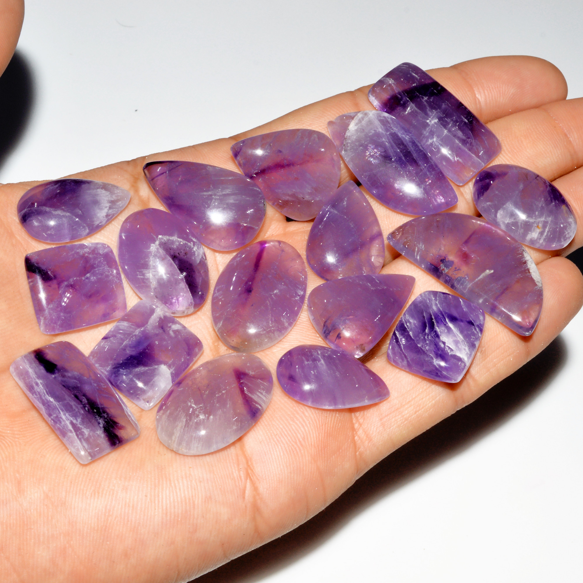 17 Pcs 346 Cts Natural Purple Amethyst Cabochon Loose Gemstone Lot Jewelry Making Healing Crystal 35x16 18x15mm 3570