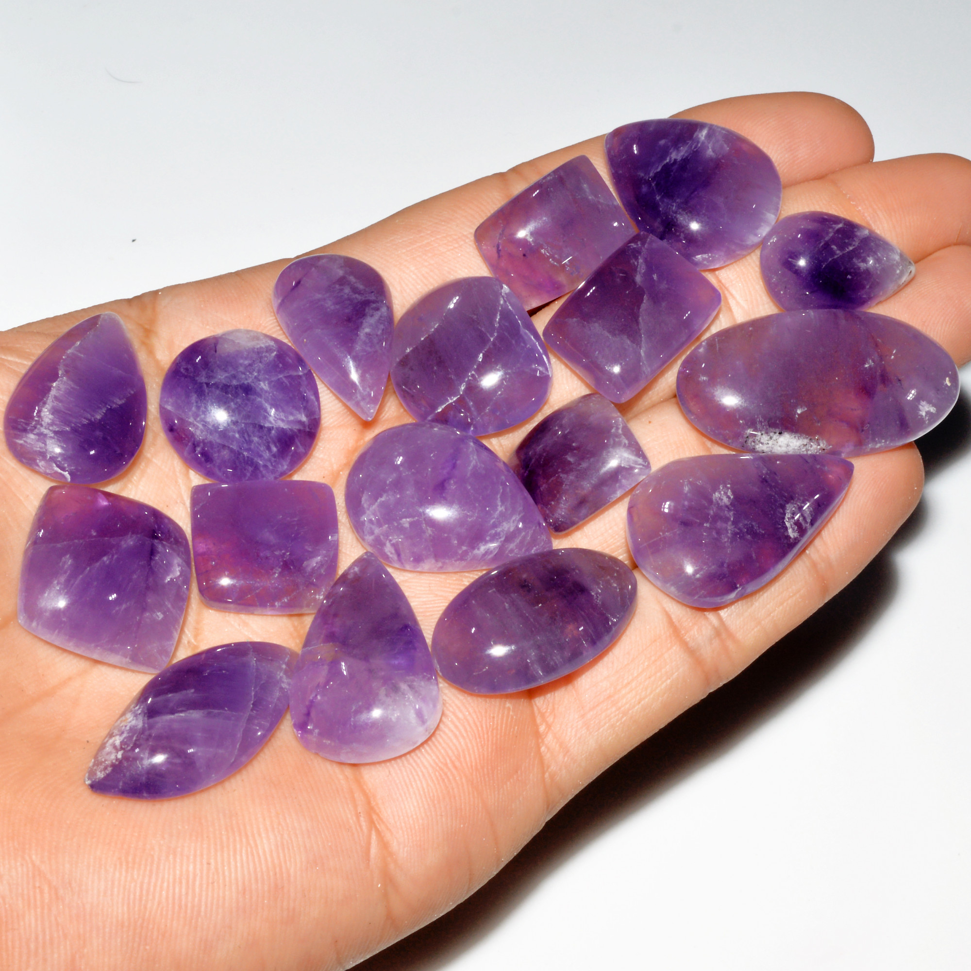 17 Pcs 384 Cts Natural Purple Amethyst Cabochon Loose Gemstone Lot Jewelry Making Healing Crystal 35x17 16x13mm 3572