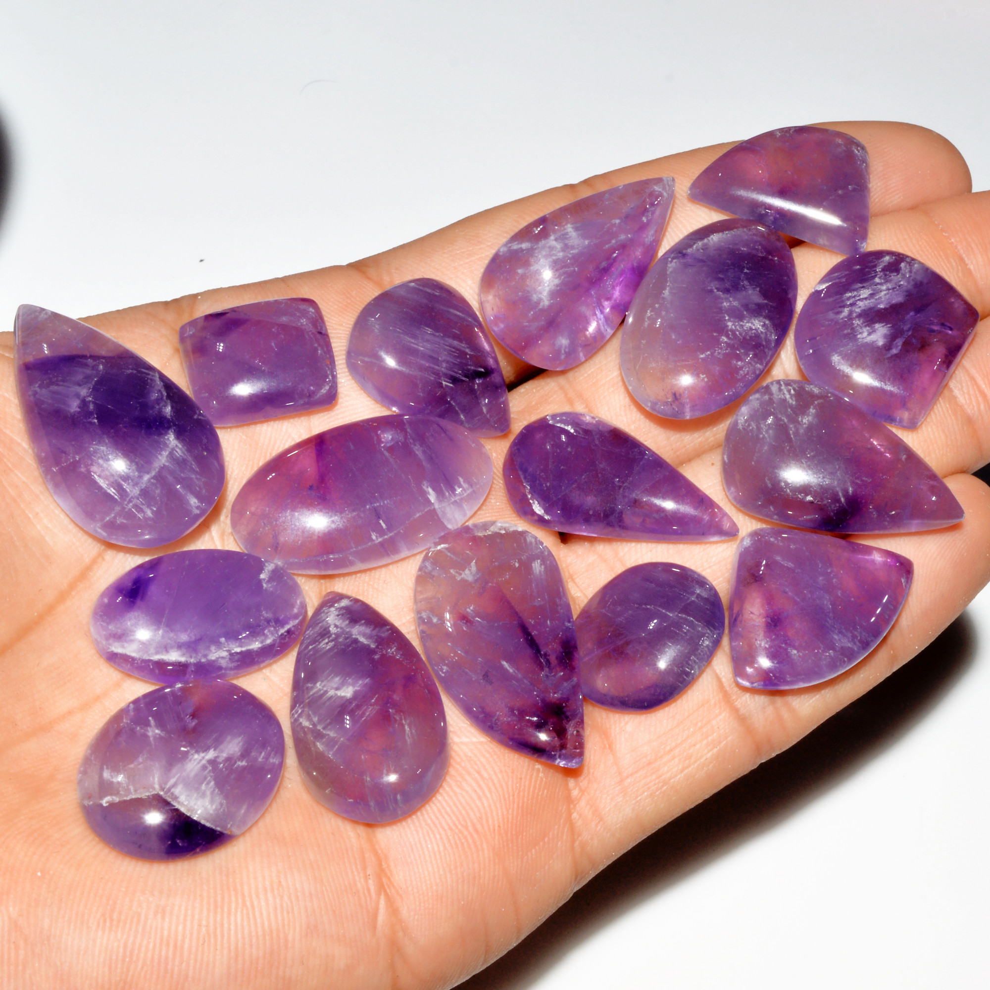 16 Pcs 345 Cts Natural Purple Amethyst Cabochon Loose Gemstone Lot Jewelry Making Healing Crystal 30x18 17x15mm 3574