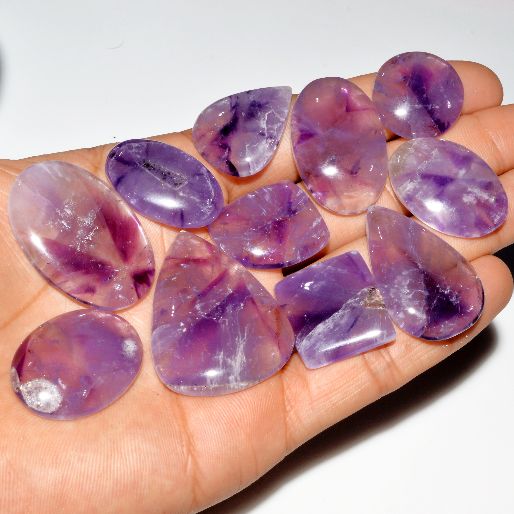 11 Pcs 378 Cts Natural Purple Amethyst Cabochon Loose Gemstone Lot Jewelry Making Healing Crystal 39x29 20x20mm 3575